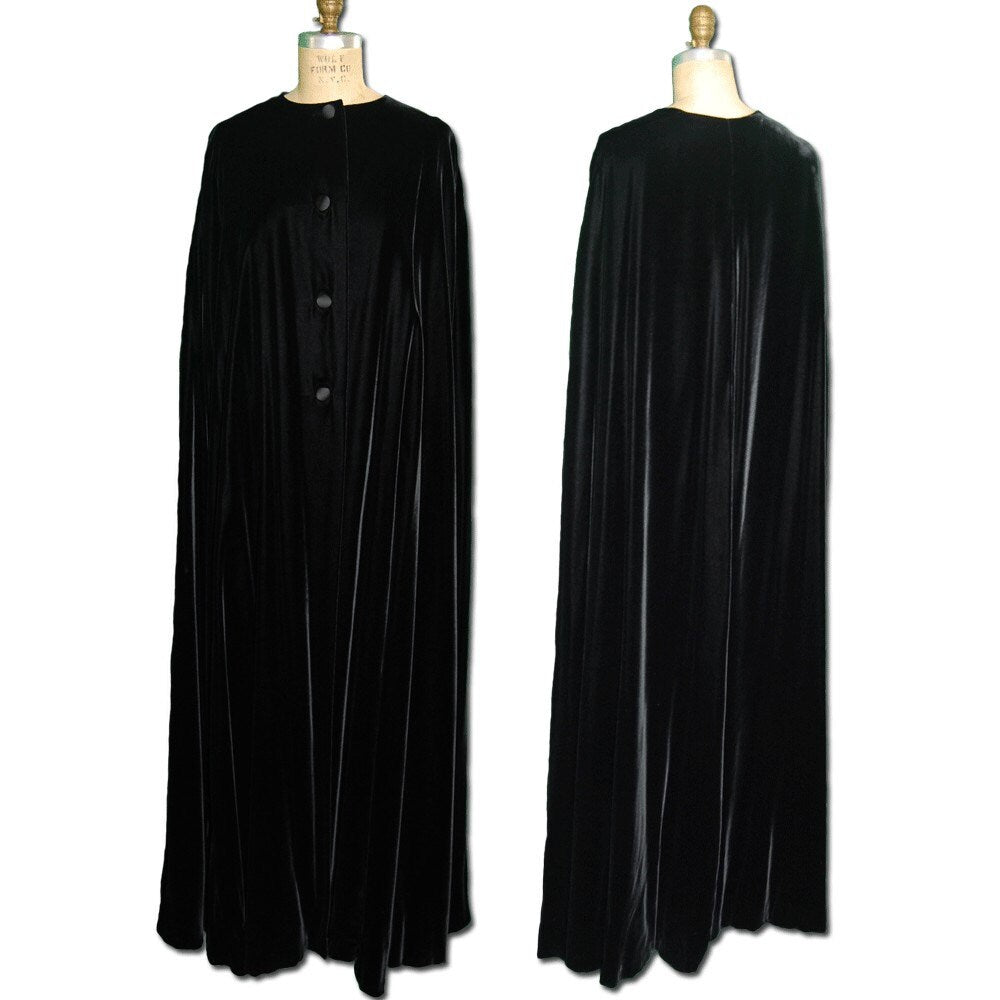 1980s Vintage Black Silk Velvet Cape