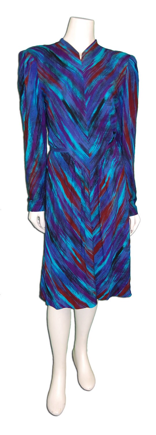 1980s Vintage Pauline Trigere Silk Paint Brush Dress