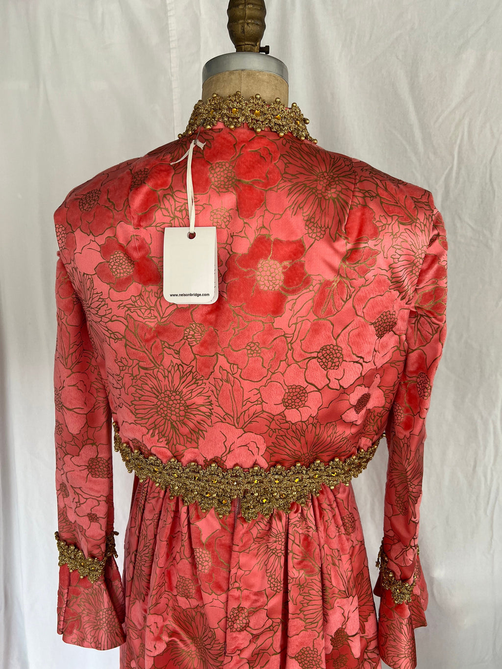 1960s Pink Silk Flocked Evening Gown