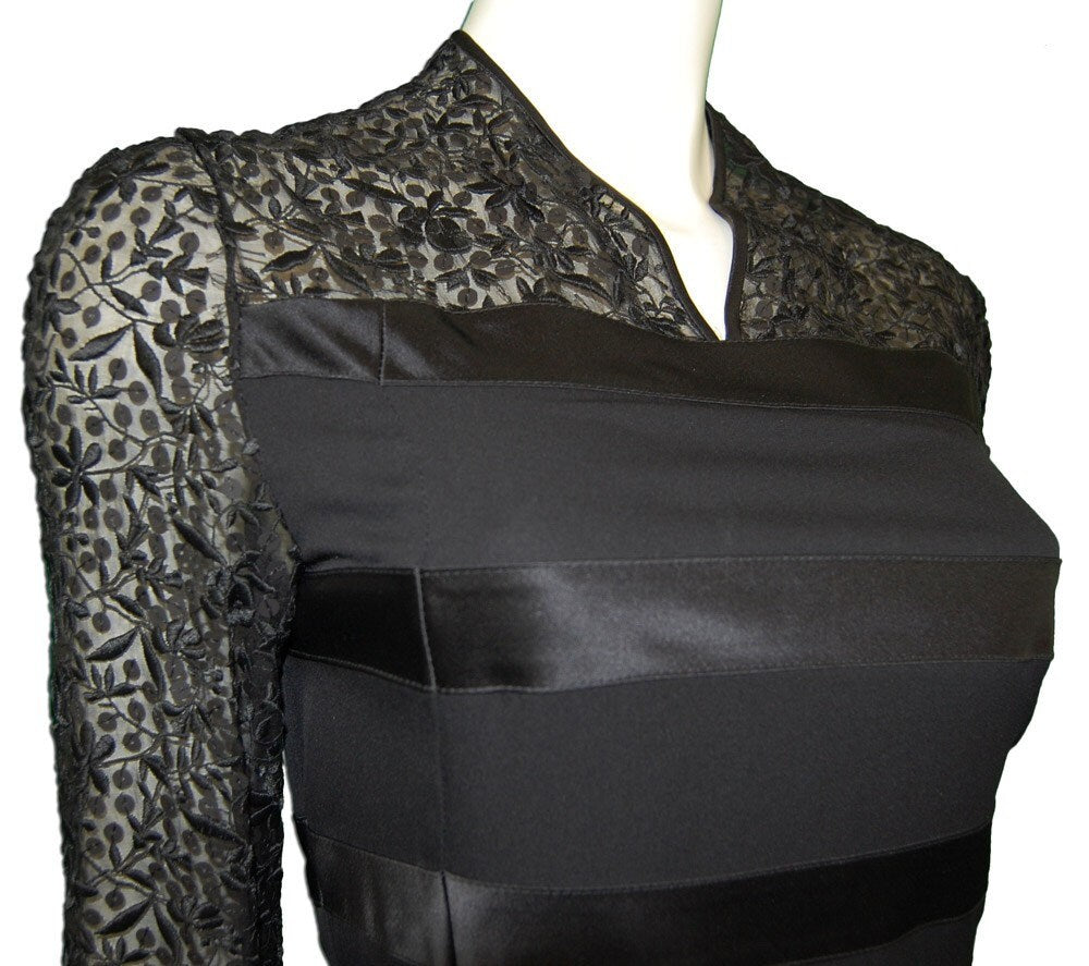 Evening Gown Black Silk with Embroidery