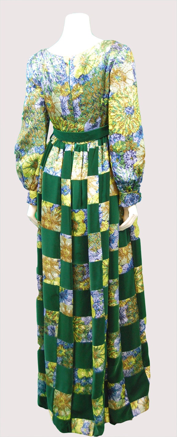 1960 Eleanor Simmons for Malcolm Starr Silk and Velvet Patchwork Evening Gown