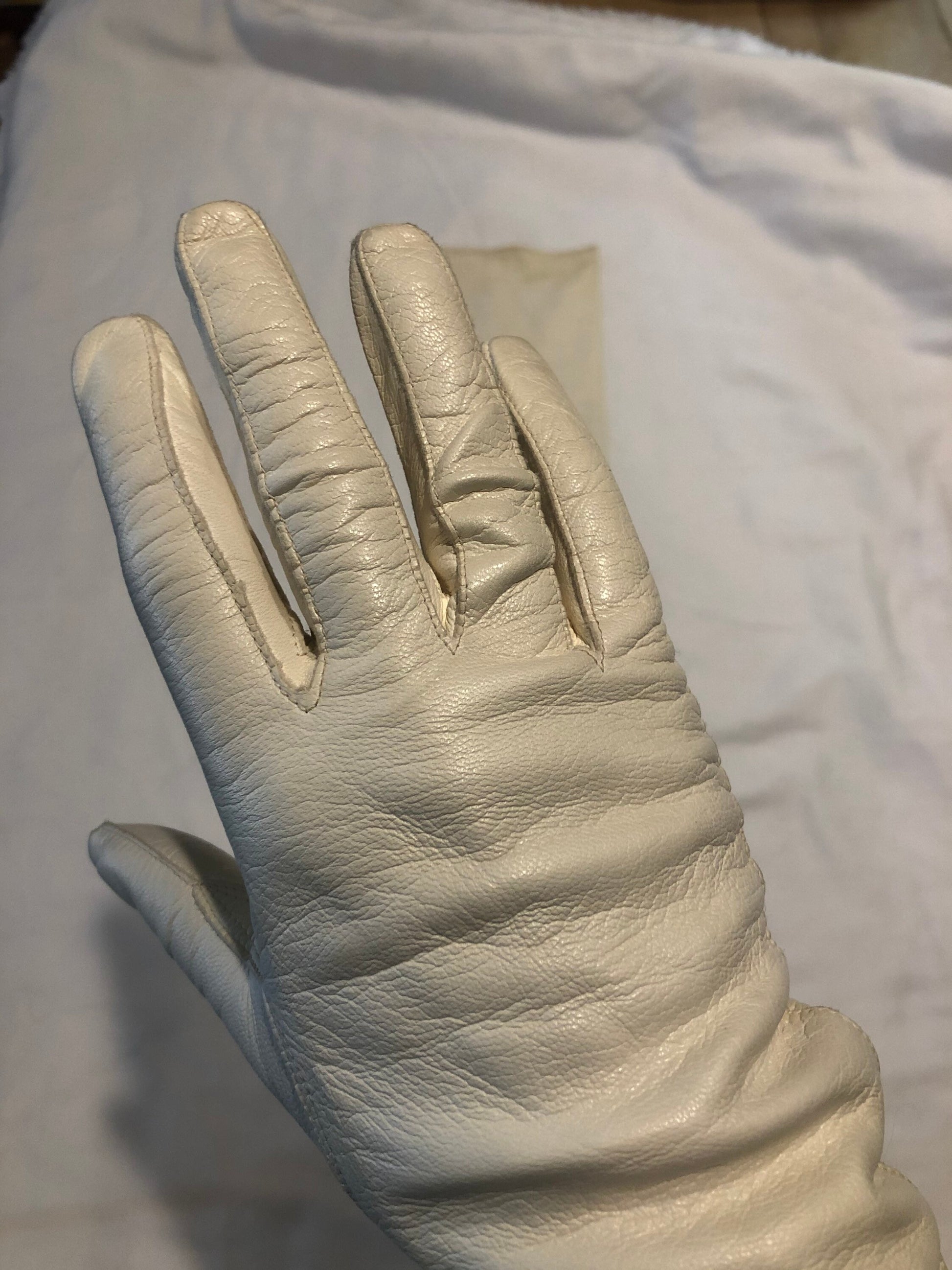 White Formal Length Leather Gloves