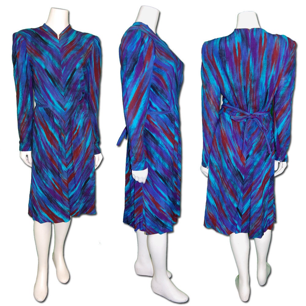 1980s Vintage Pauline Trigere Silk Paint Brush Dress