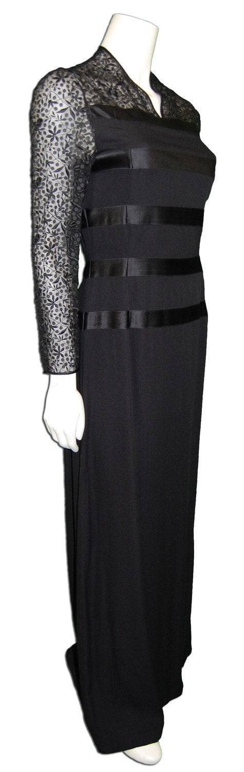 Evening Gown Black Silk with Embroidery