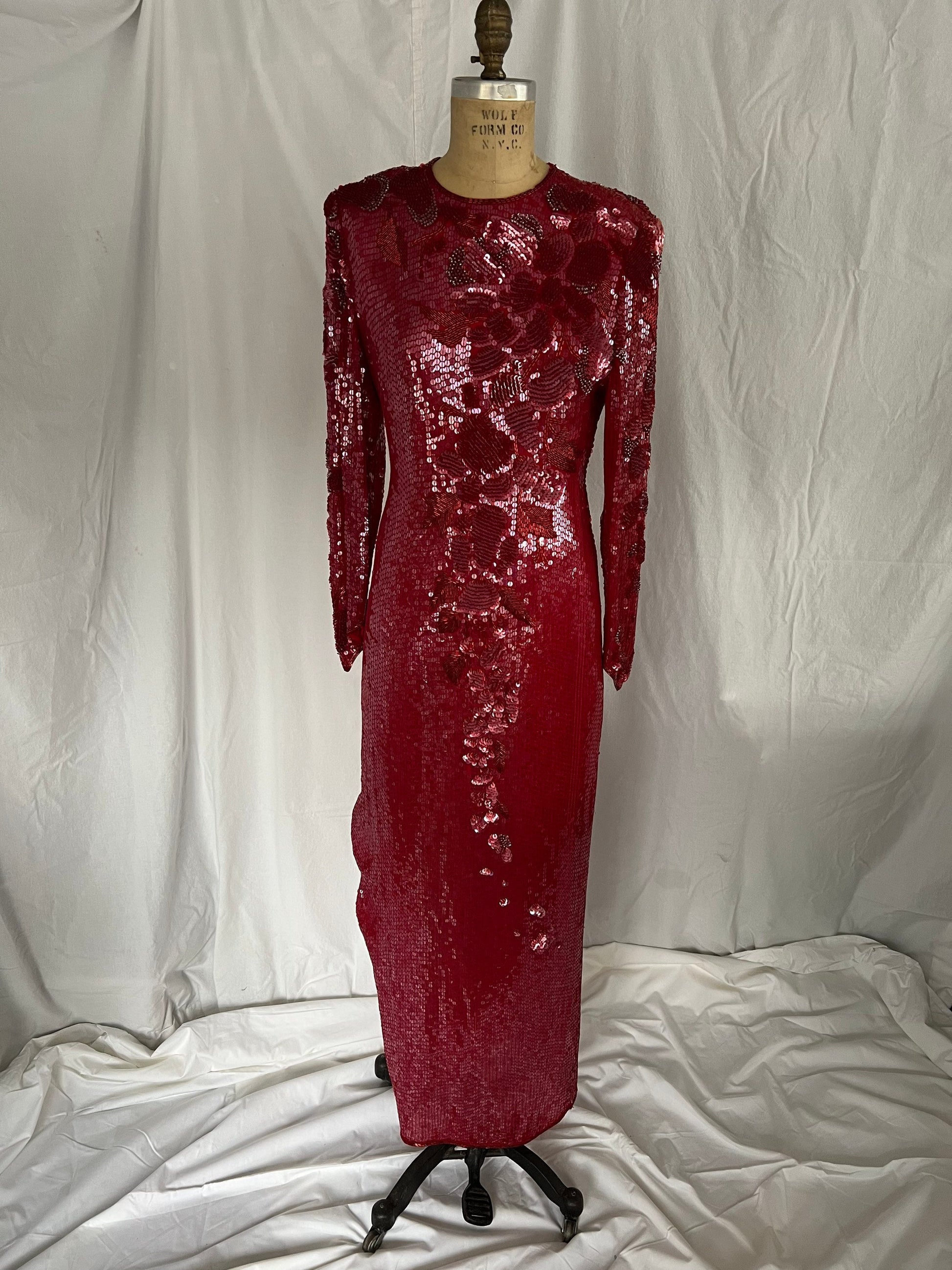Hand beaded Long Sleeve Silk Gown