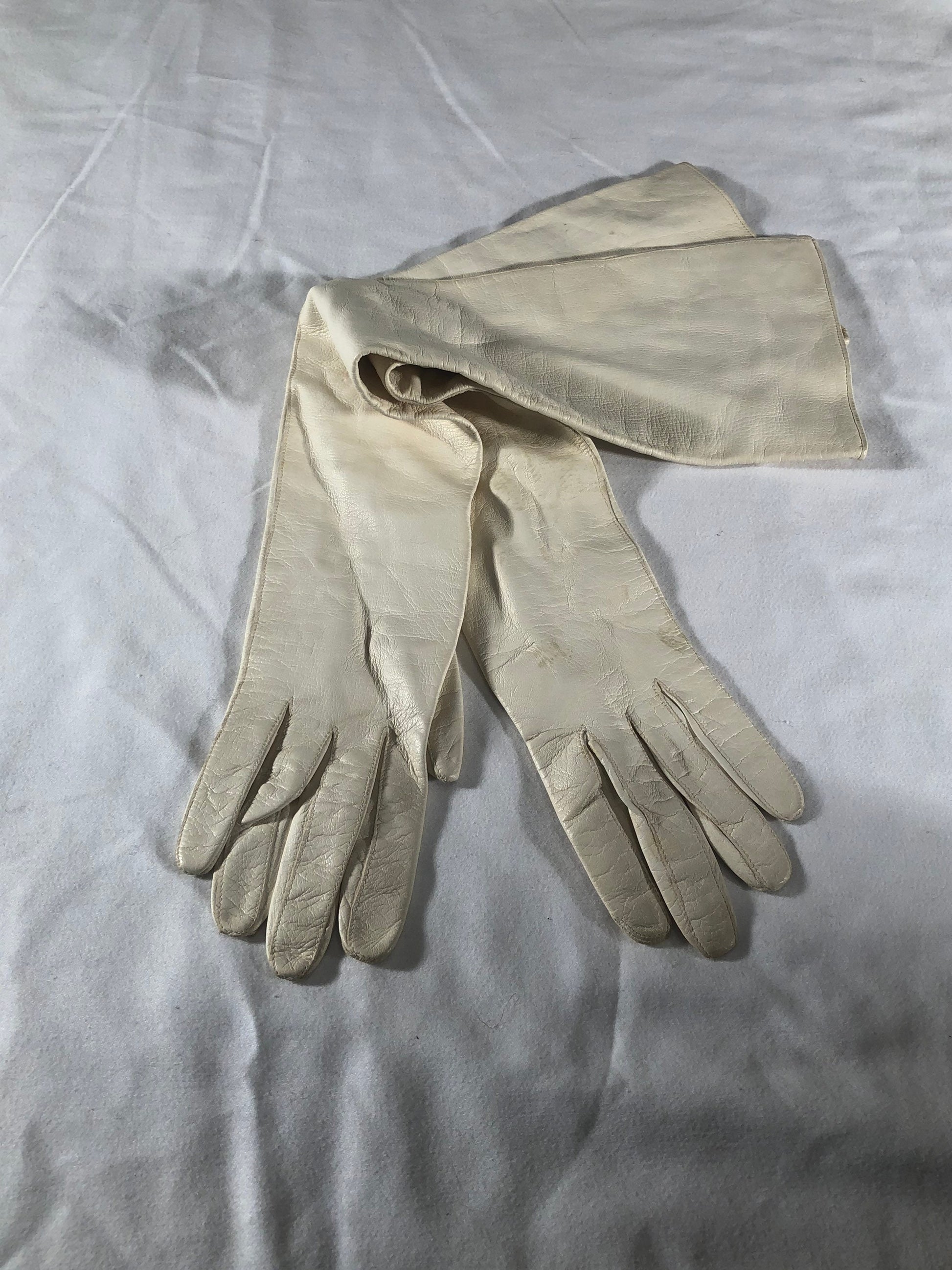 White Formal Length Leather Gloves