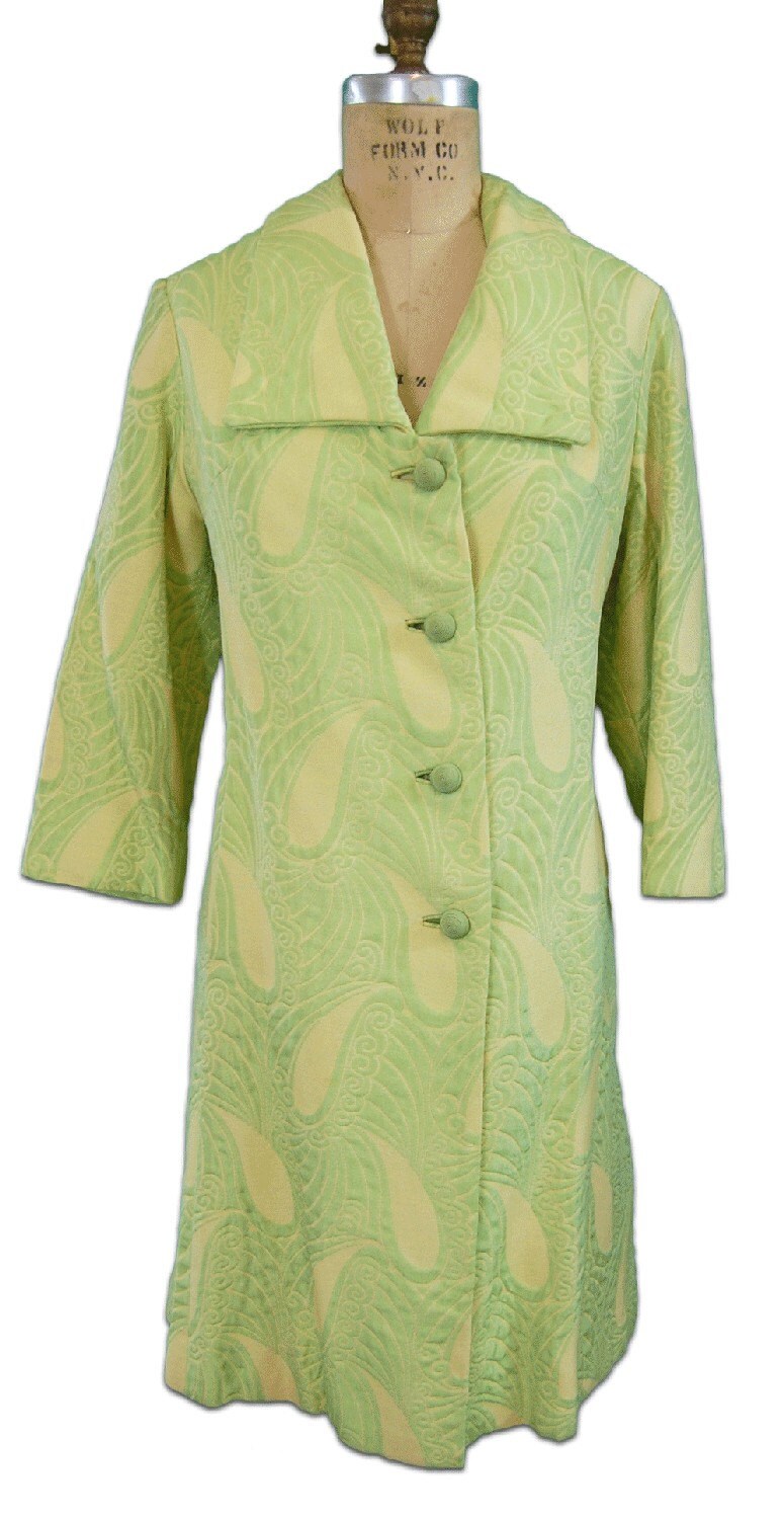 1960s Vintage Citrus Green Paisley Coat