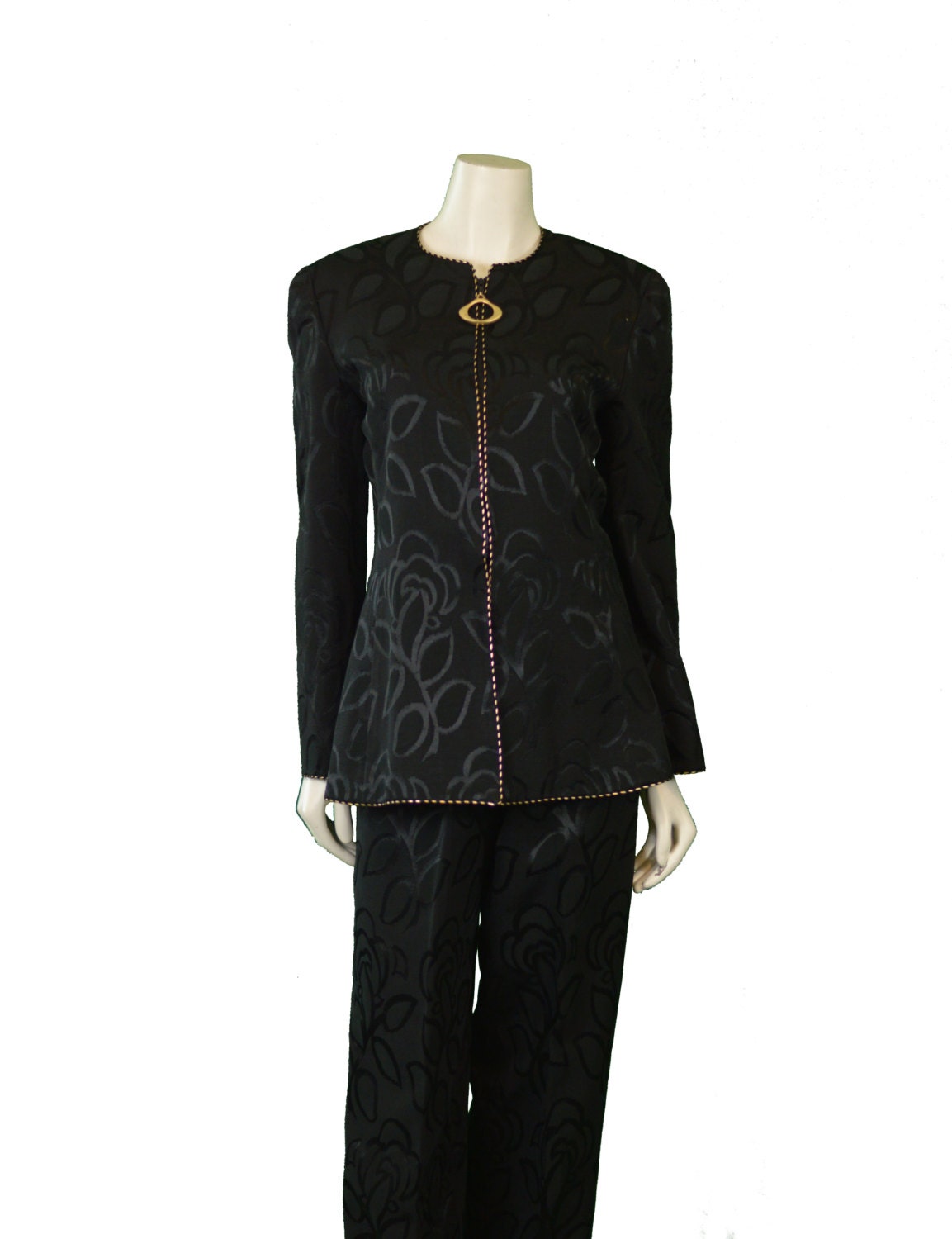 Mary McFadden Black Zip Front Evening Suit 1980
