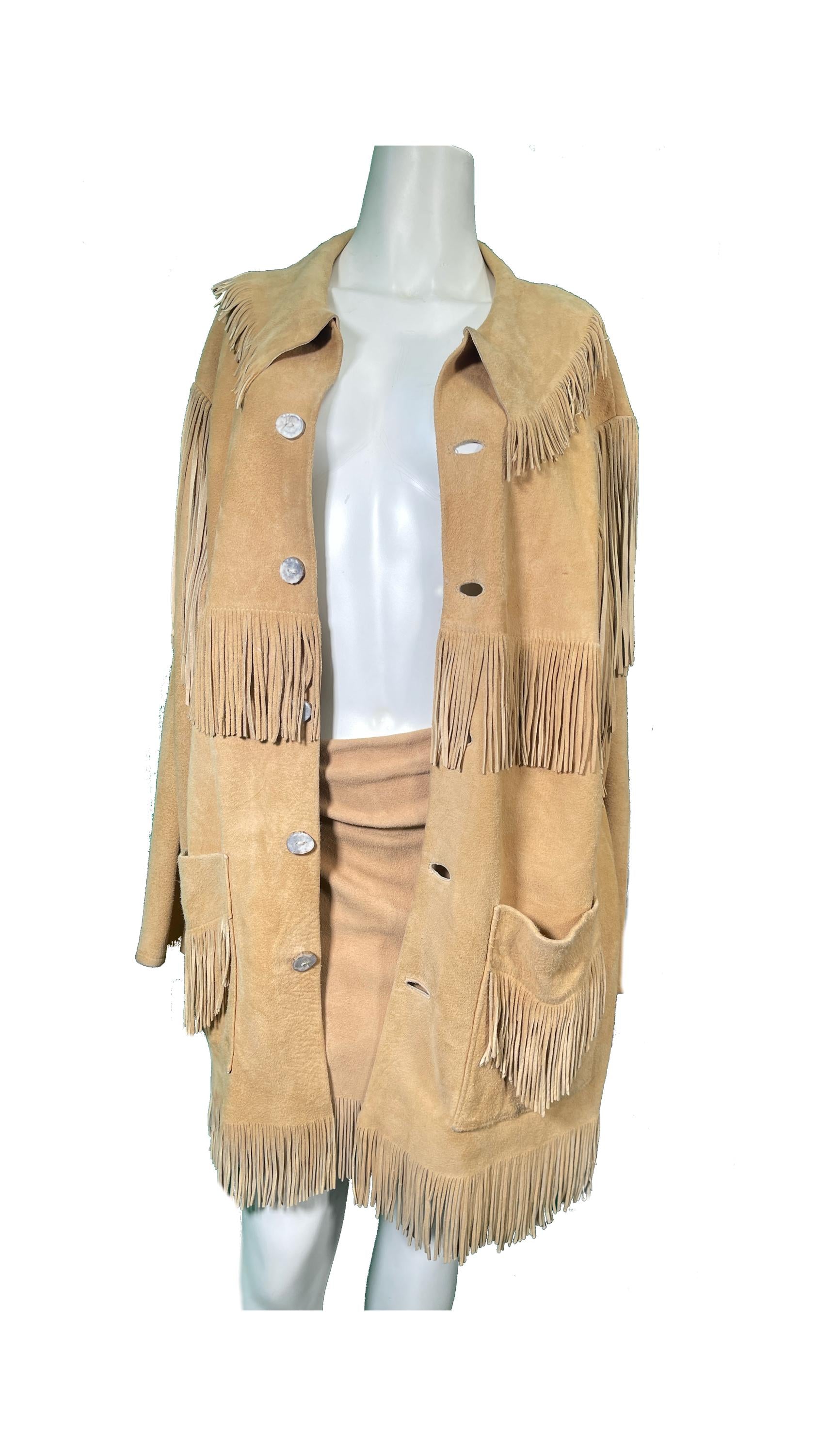 Vintage 1980s Carol Horn Buckskin Leather Suit