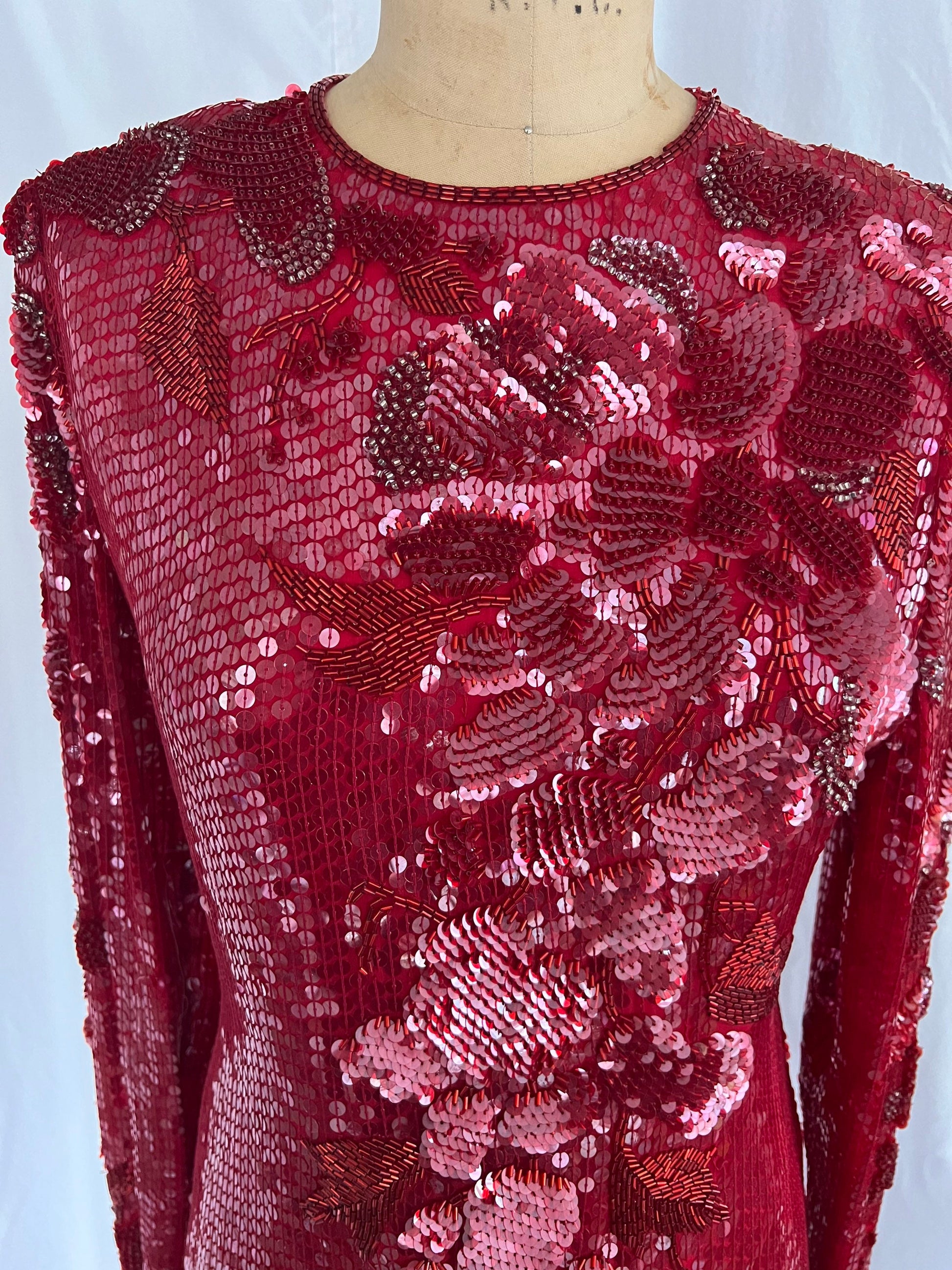 Hand beaded Long Sleeve Silk Gown