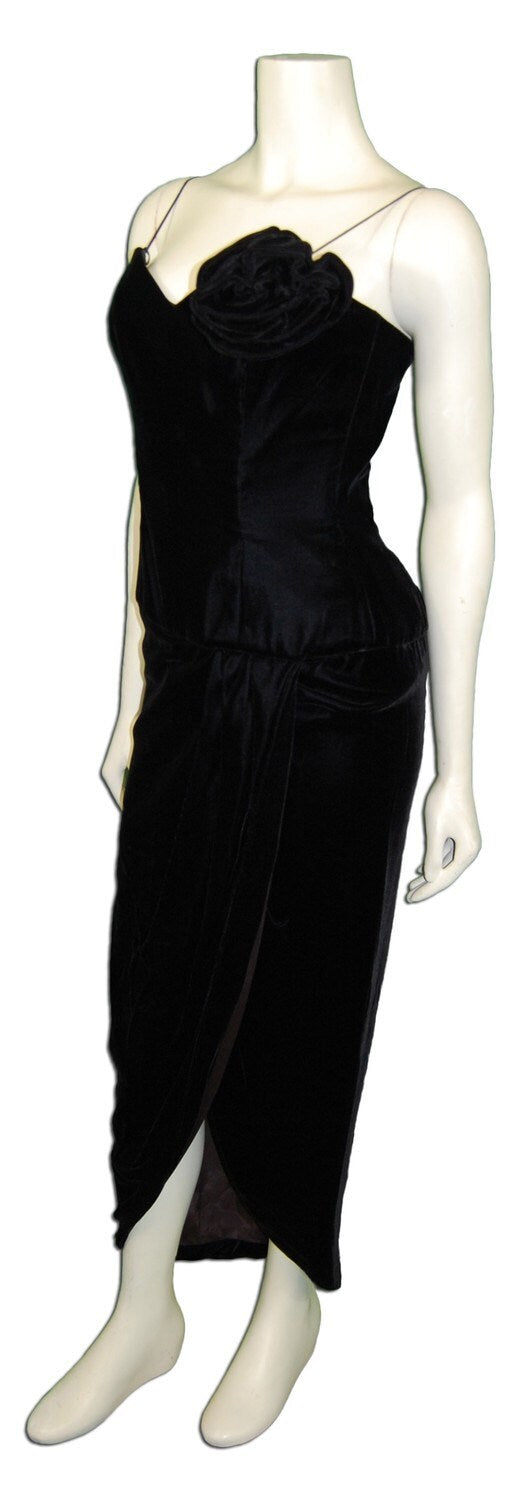 1980s Vintage After 5 Black Velvet Cocktail Dress