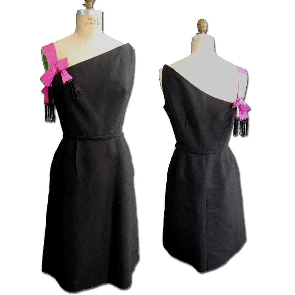 Little Black Dress Vintage Pink One Shoulder Detail