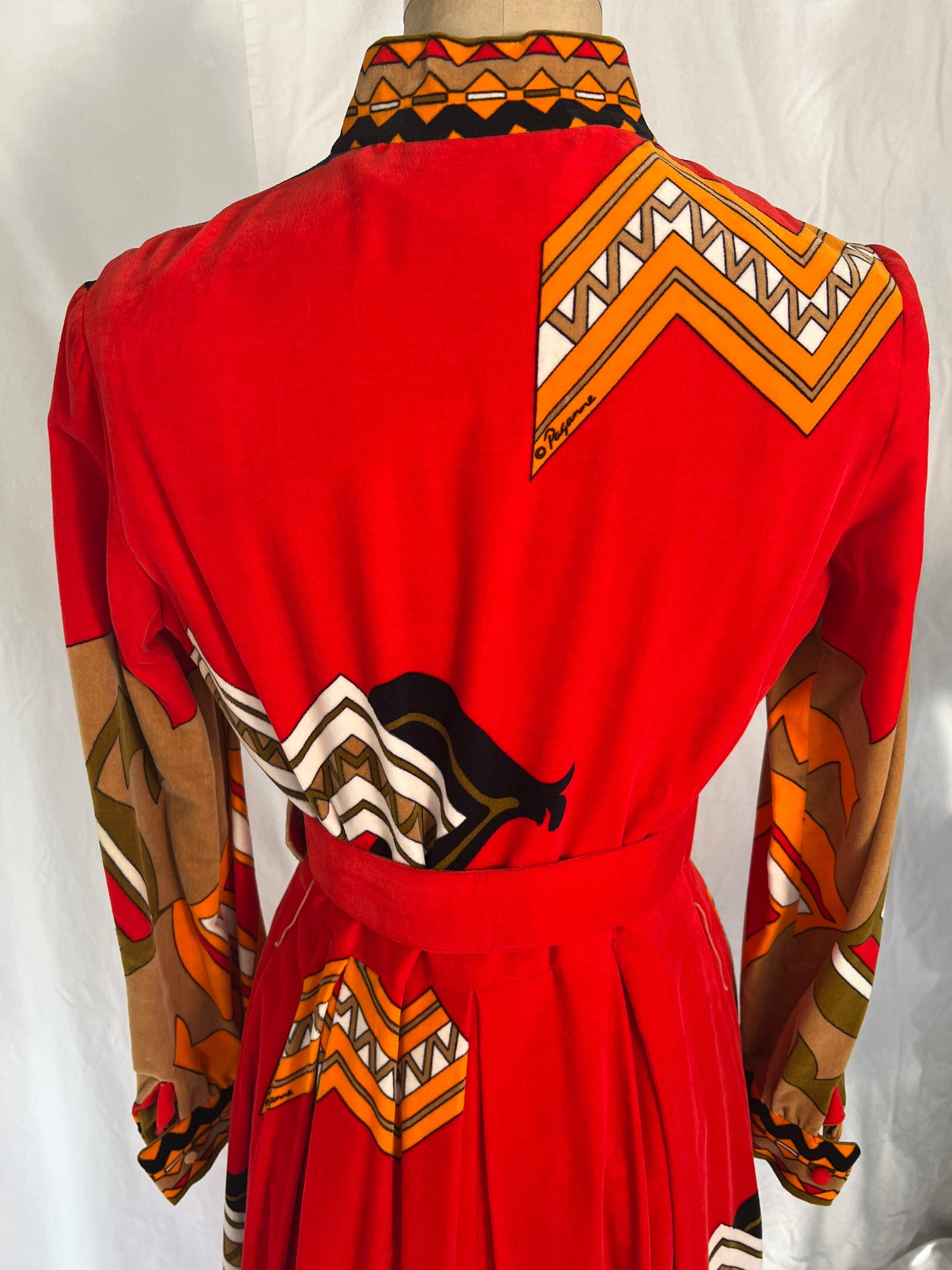 70s Red Abstract Print Dress