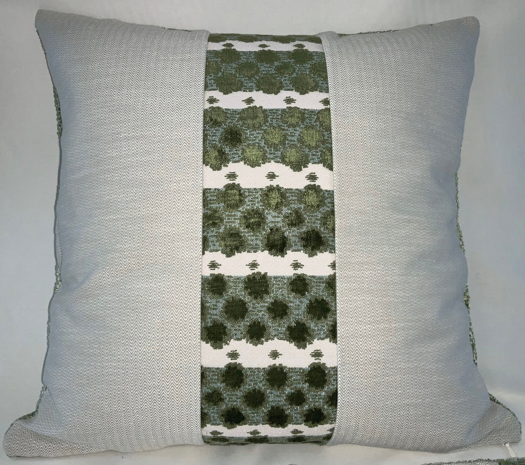 Pillow Cover, Set Of 2, Green Stripe & Bursts Center, Zig Zag Pattern Sides