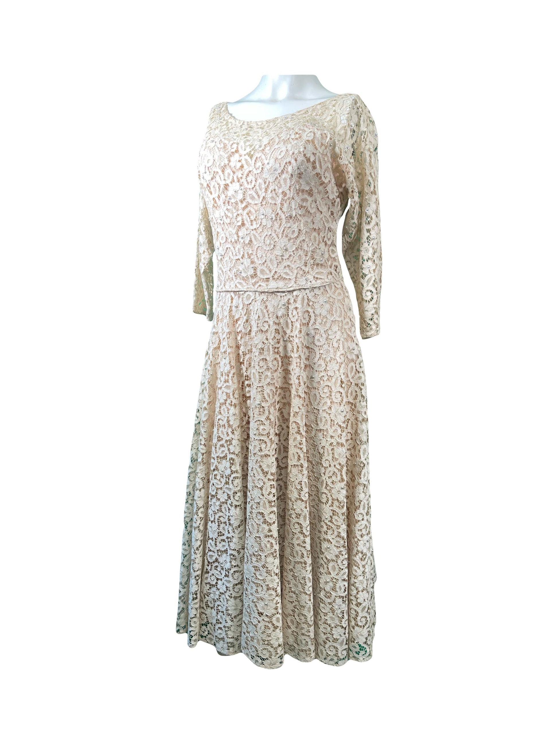 Ivory Lace Dress with pearl and sequin detailing from 1950’s