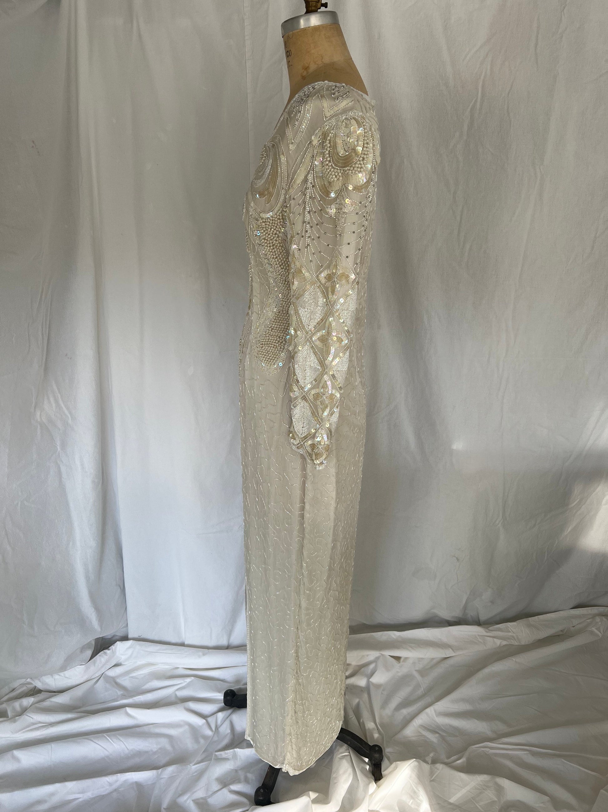 1980s Silk Sequin & Beaded Dress with Original Tags