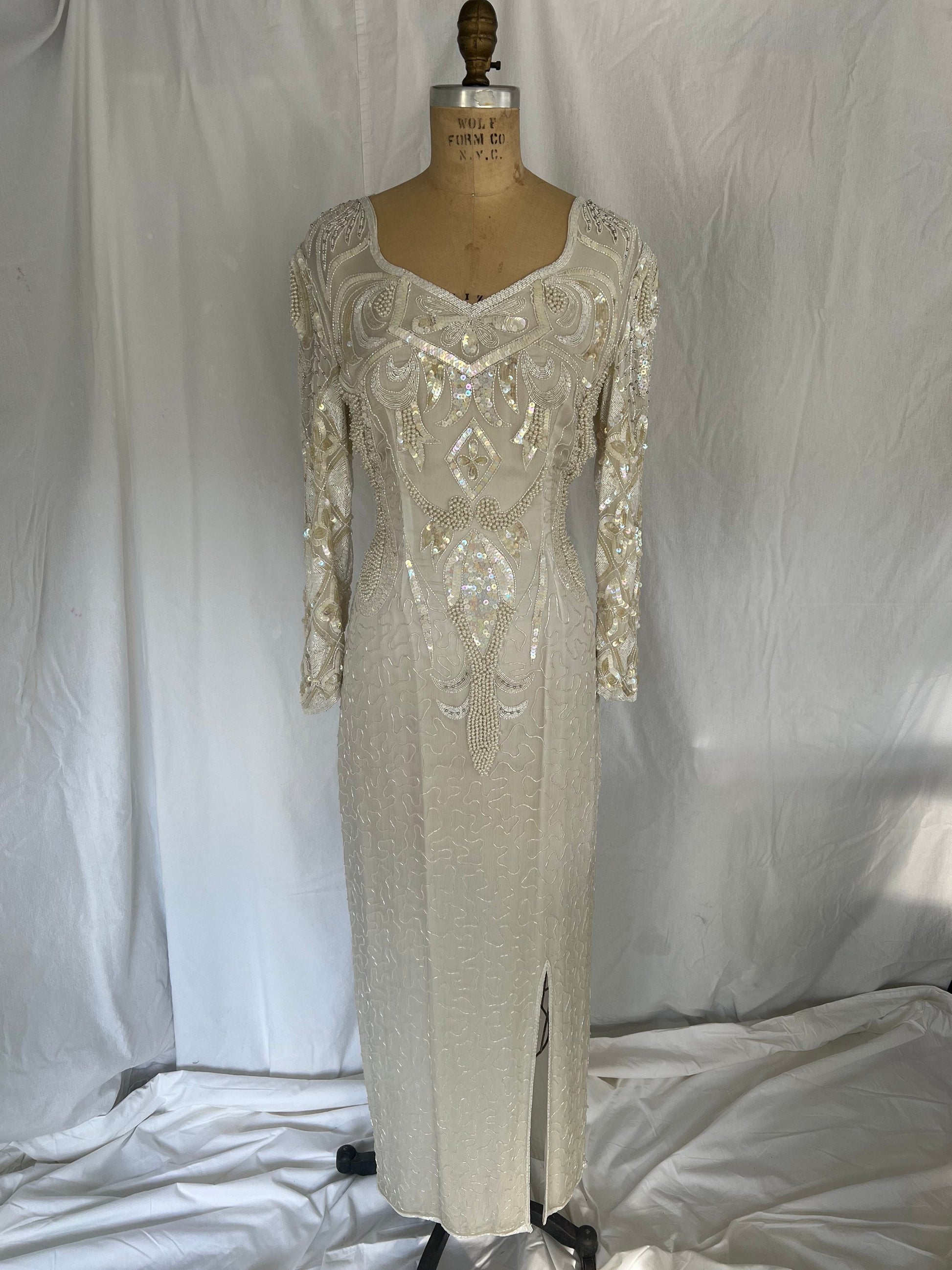 1980s Silk Sequin & Beaded Dress with Original Tags