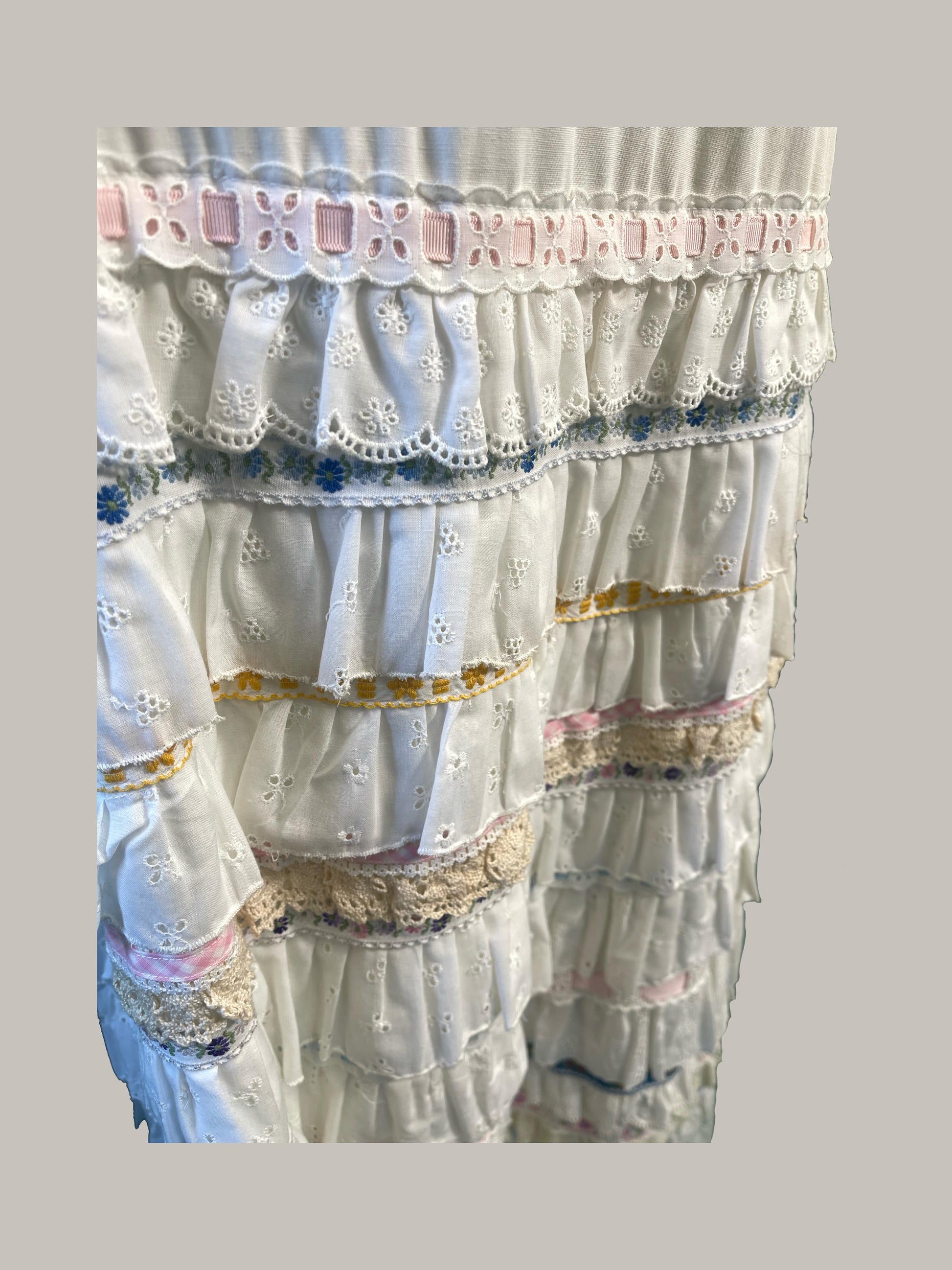 1970s Vintage Cotton Eyelet and Ribbon Maxi Dress