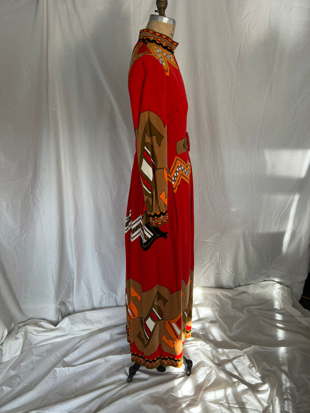 70s Red Abstract Print Dress