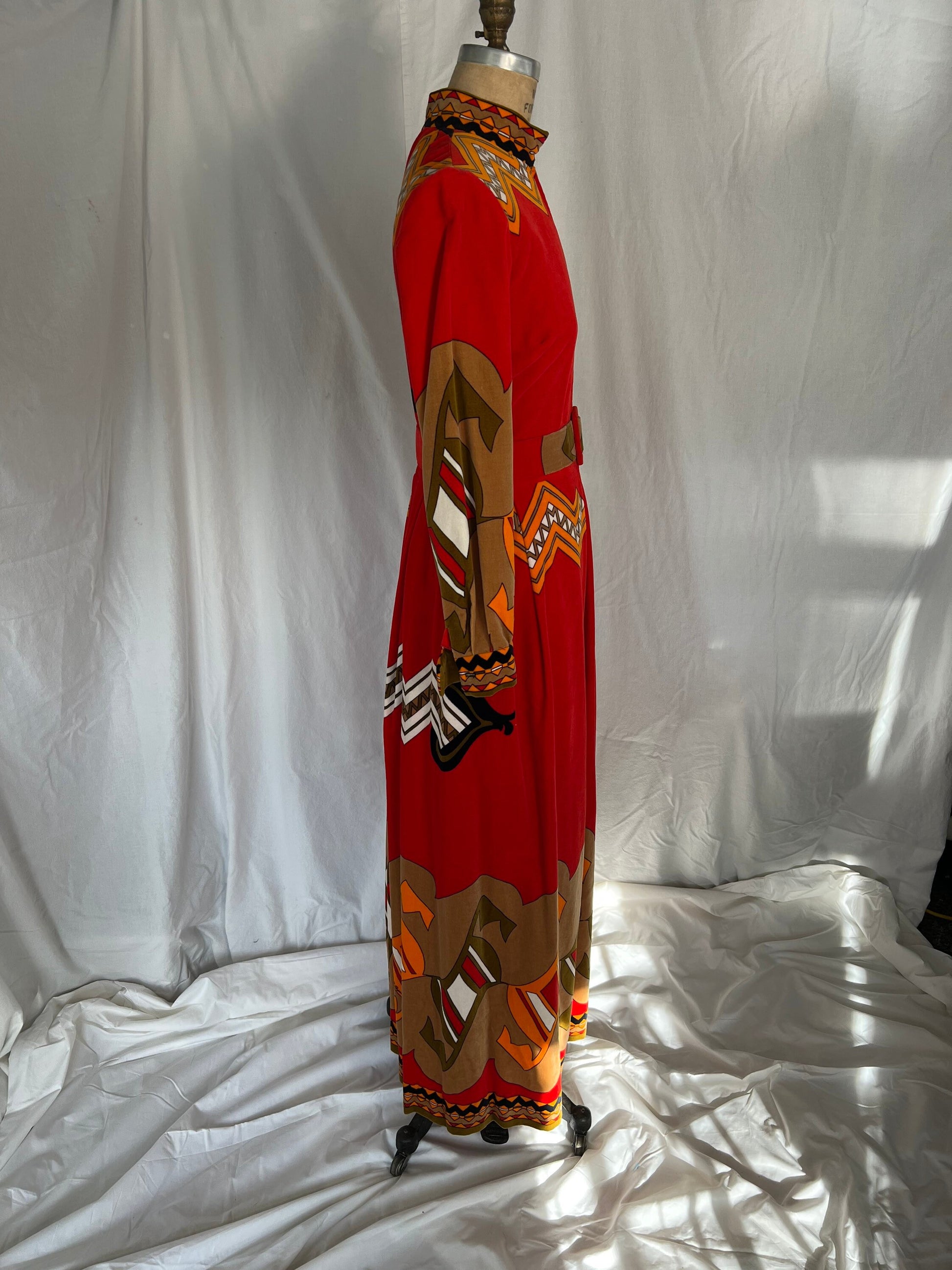 70s Red Abstract Print Dress