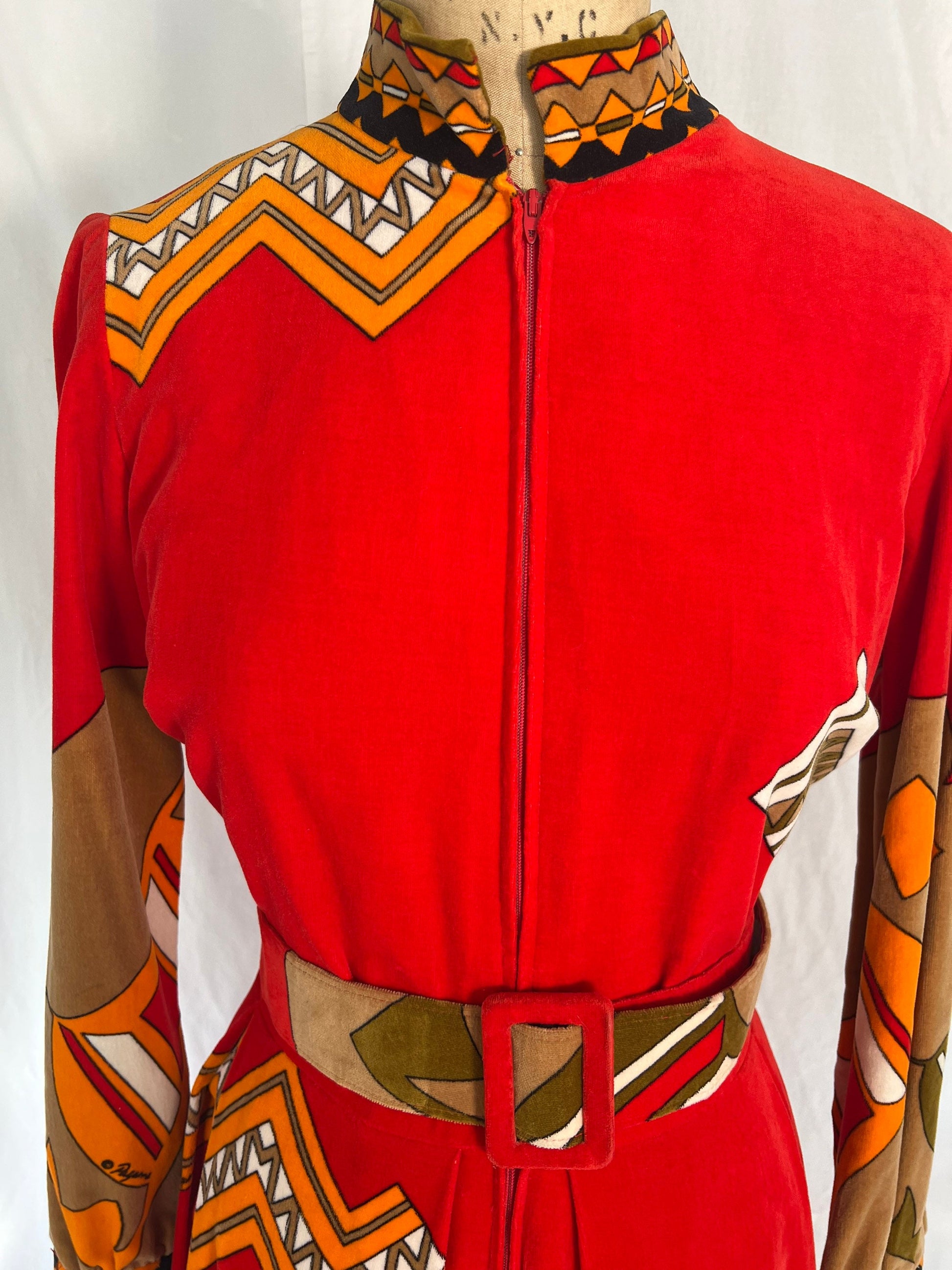70s Red Abstract Print Dress