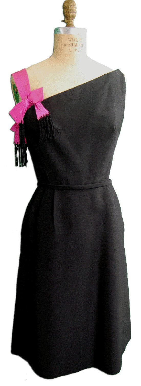 Little Black Dress Vintage Pink One Shoulder Detail