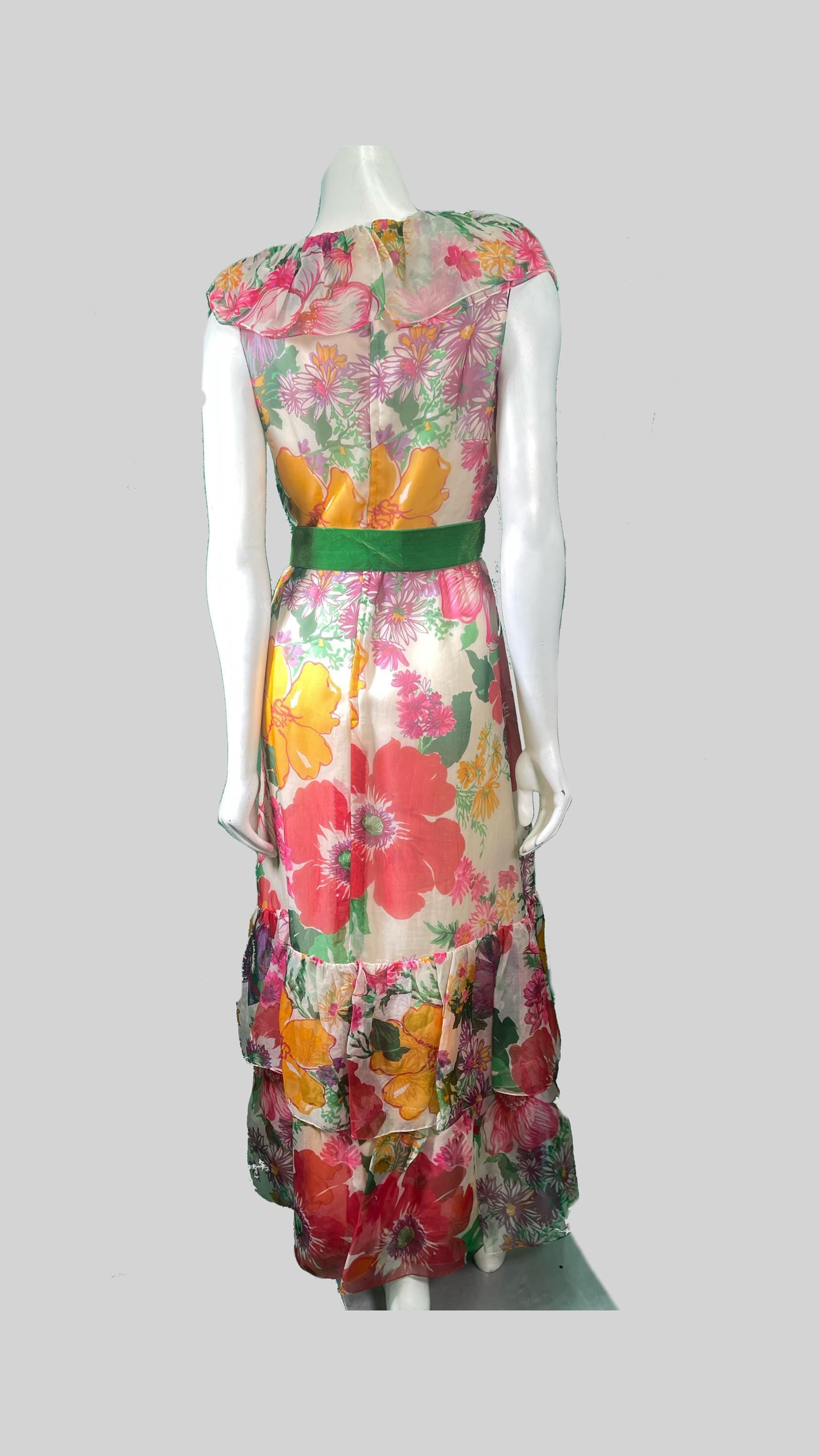 1970s Printed Silk Party Dress