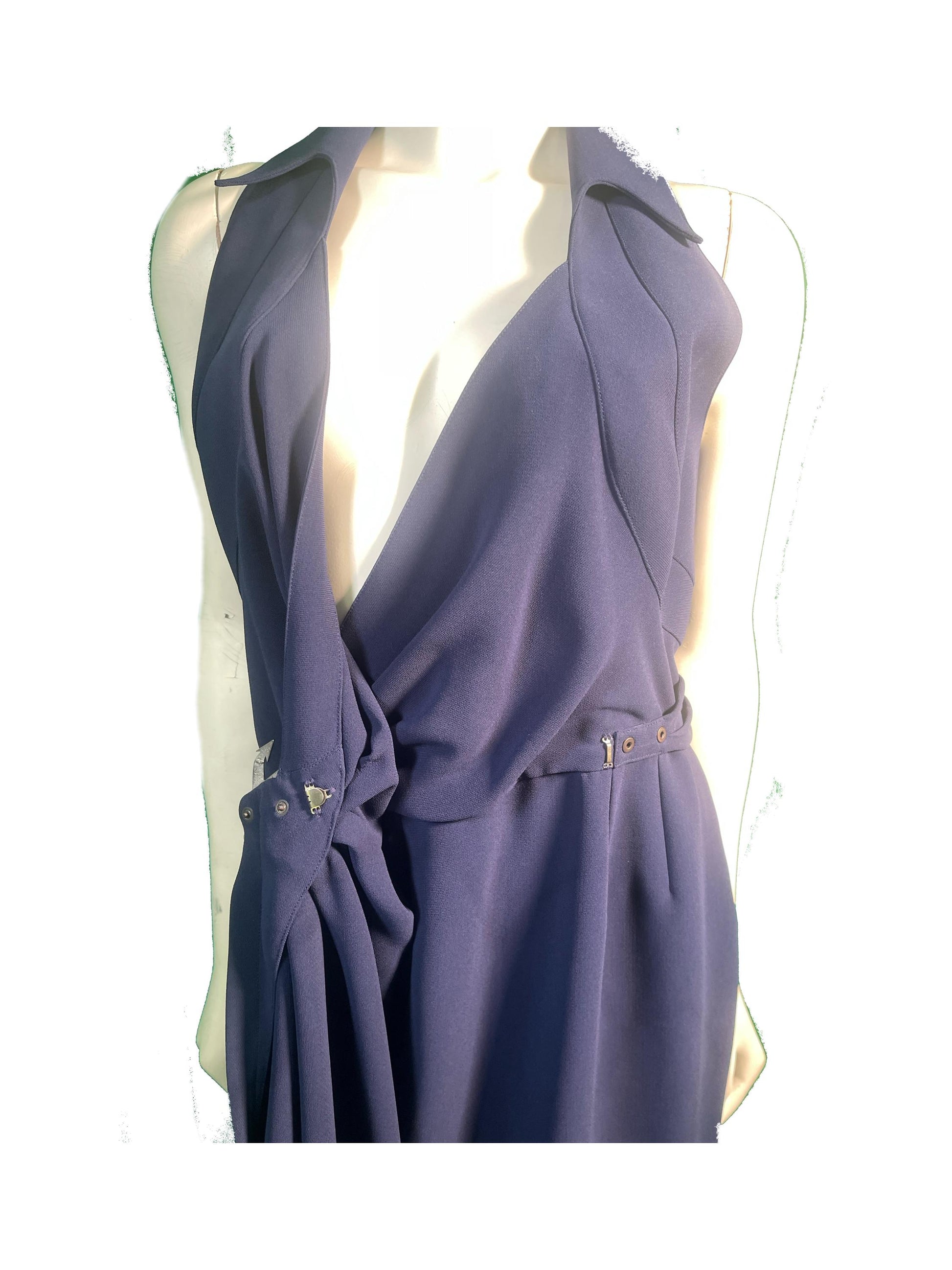 Thierry Mugler 1990s Navy Sleeveless Wrap Dress