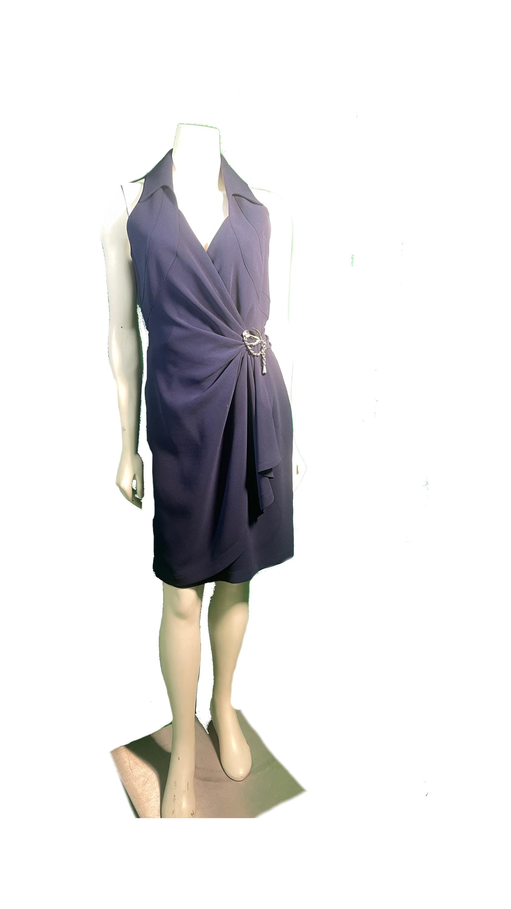 Thierry Mugler 1990s Navy Sleeveless Wrap Dress