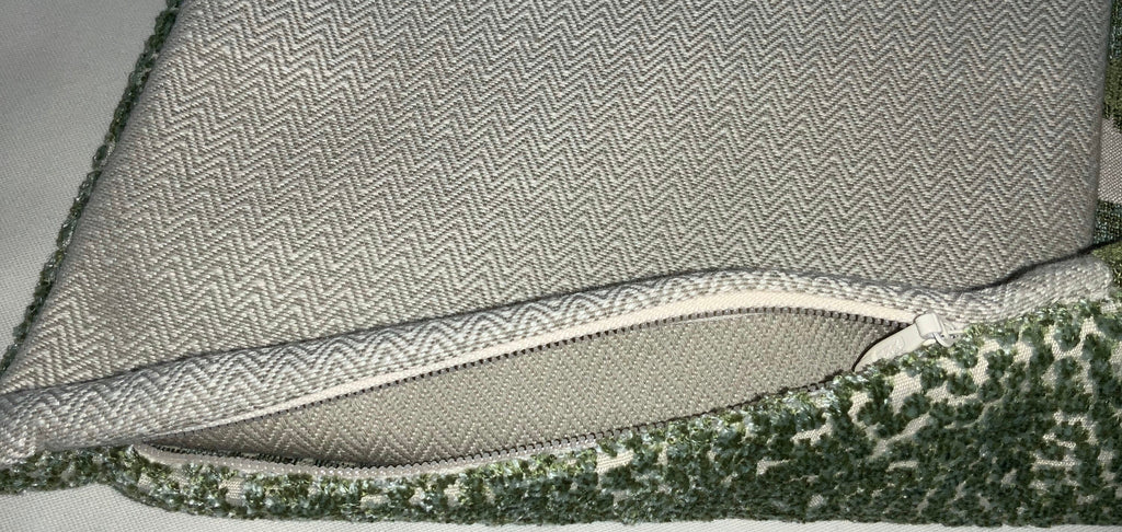 Pillow Cover, Set Of 2, Green Stripe & Bursts Center, Zig Zag Pattern Sides