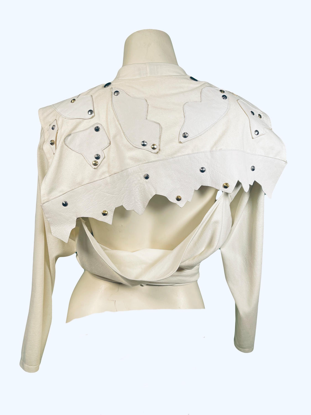 90s Cotton Knit Wrap Top, Leather Epaulettes,Cut-out Back