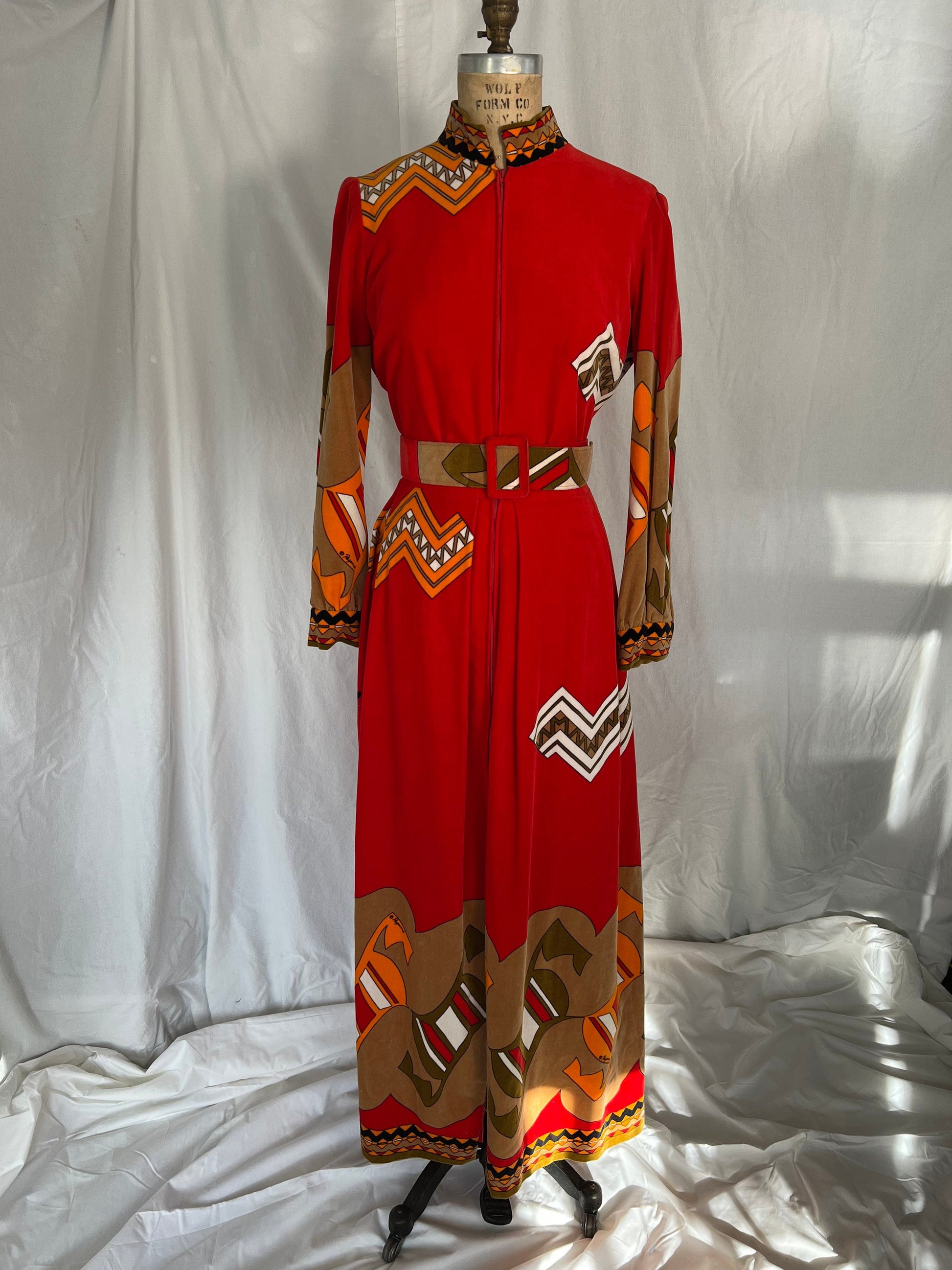 70s Red Abstract Print Dress