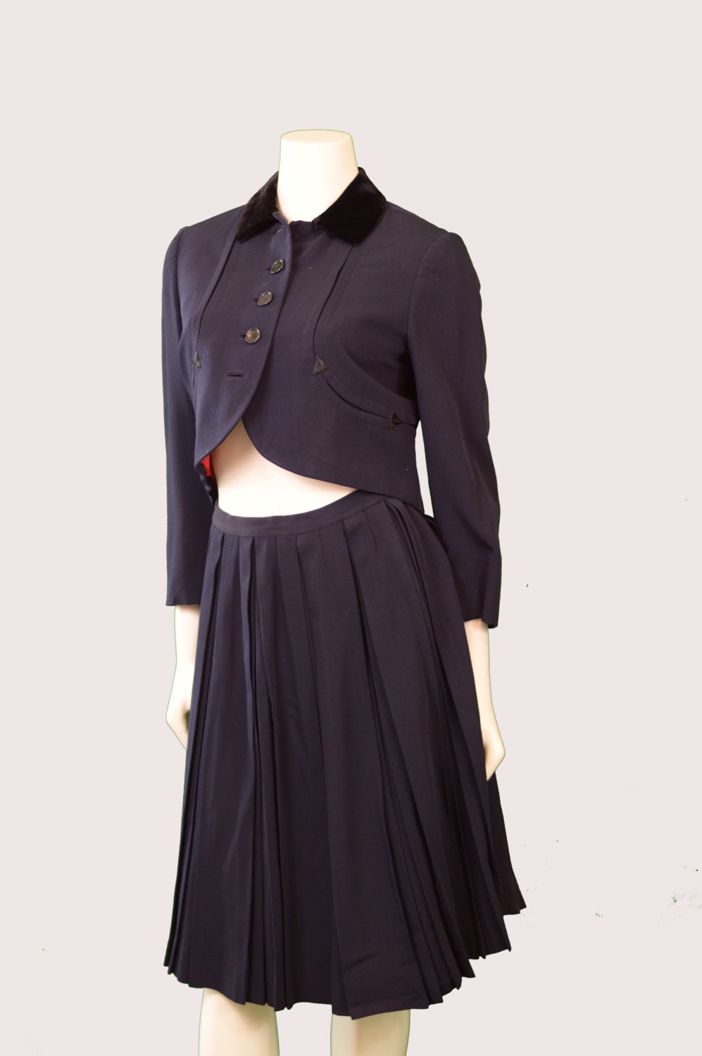 Nan Duskin 2 Piece Bolero Jacket Suit w Velvet Collar