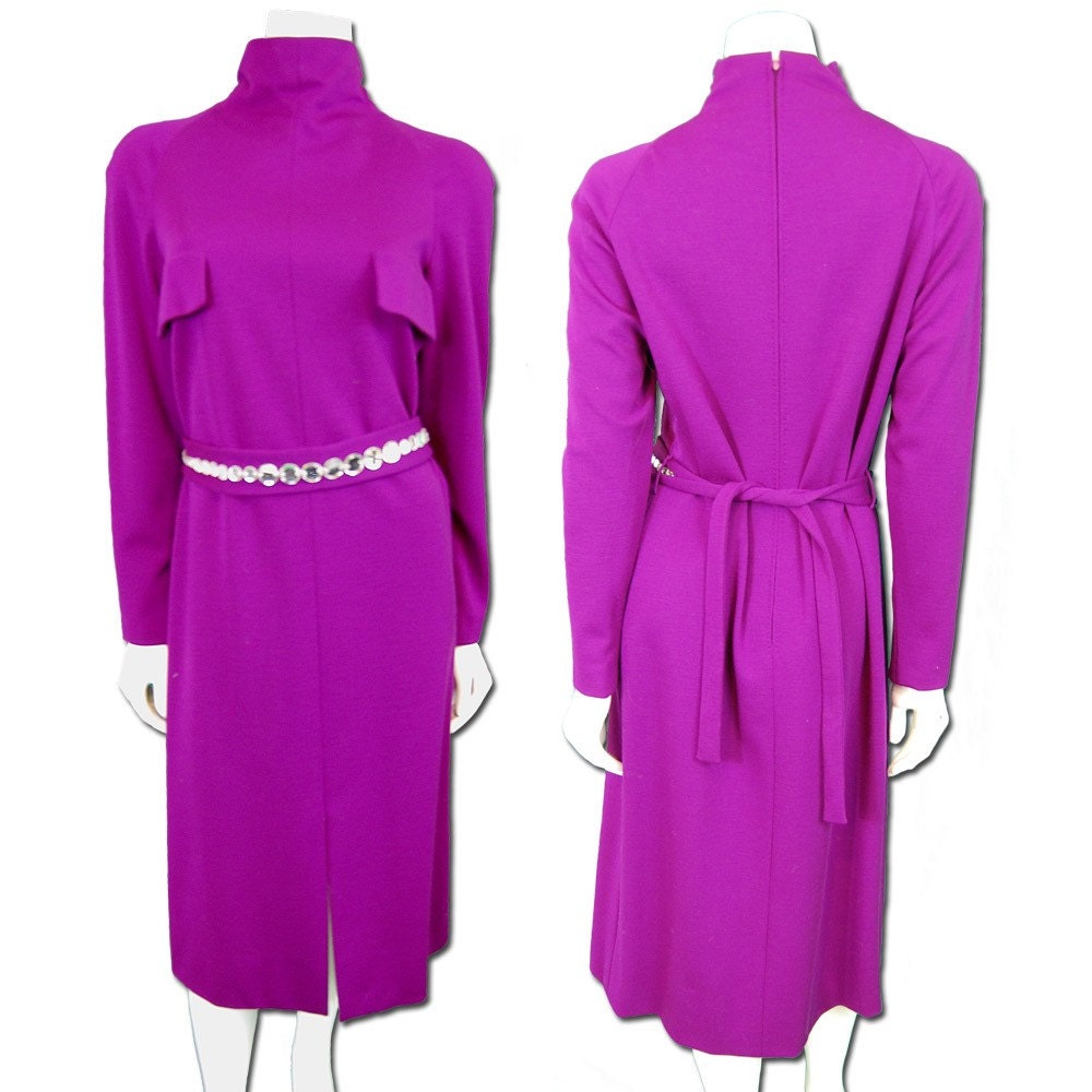 Pauline Trigere Plum Jersey Knit Dress