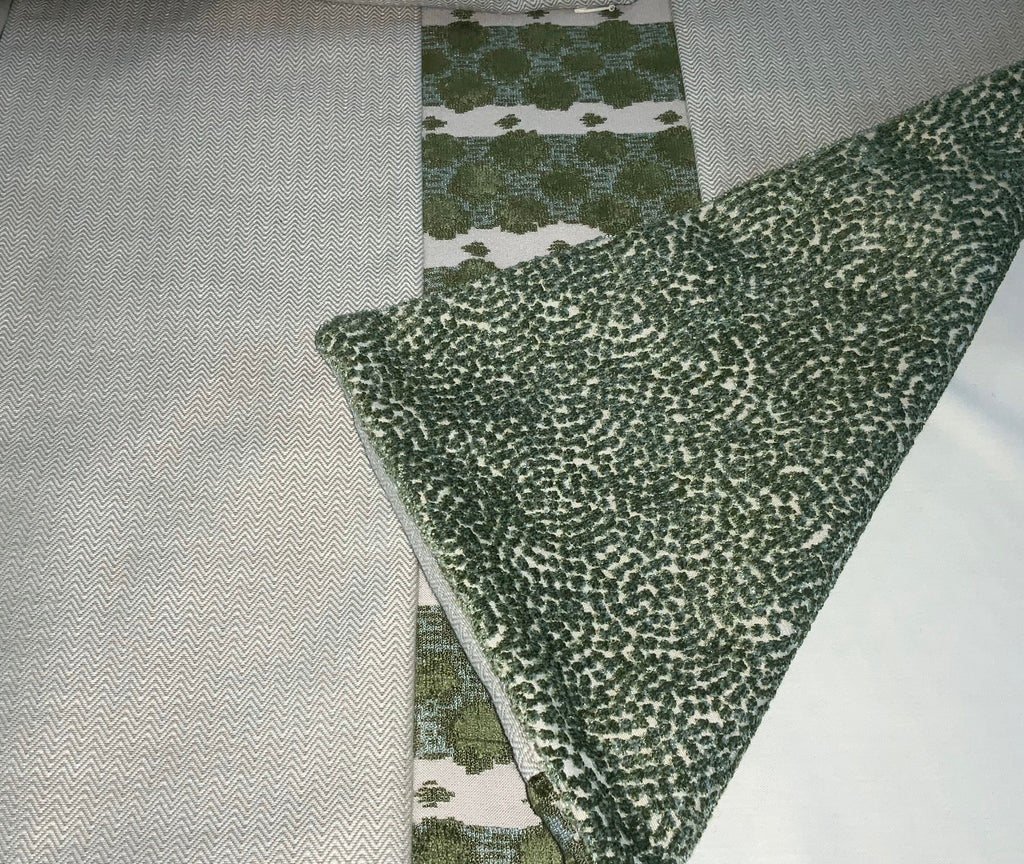 Pillow Cover, Set Of 2, Green Stripe & Bursts Center, Zig Zag Pattern Sides