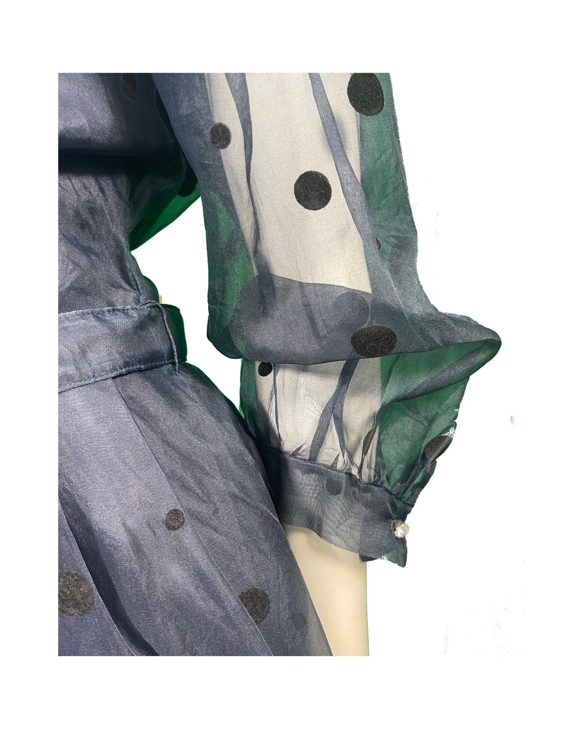 Navy Blue 1960s Sheer Dress with Polka Dots