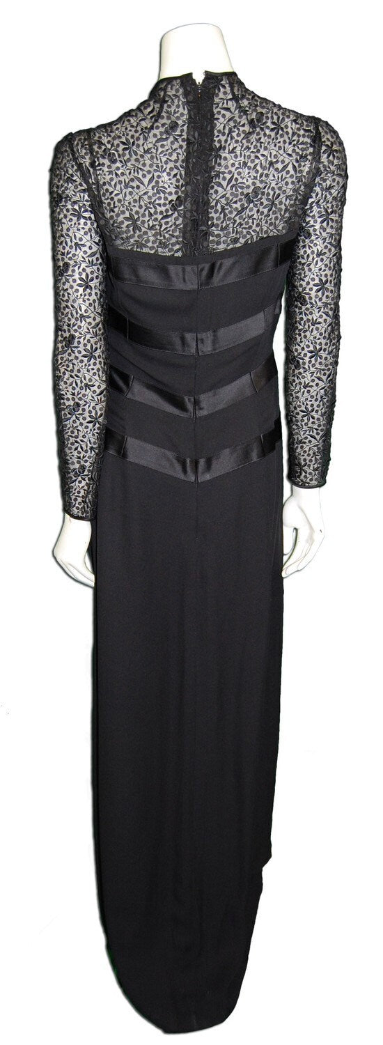 Evening Gown Black Silk with Embroidery