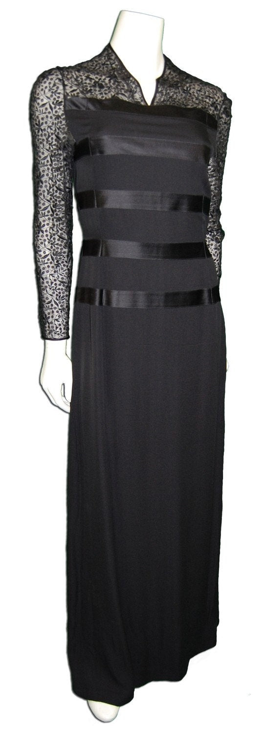 Evening Gown Black Silk with Embroidery