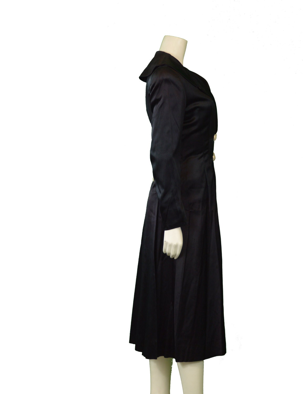 1970 Black Silk Satin Evening Coat by Jo Patullo