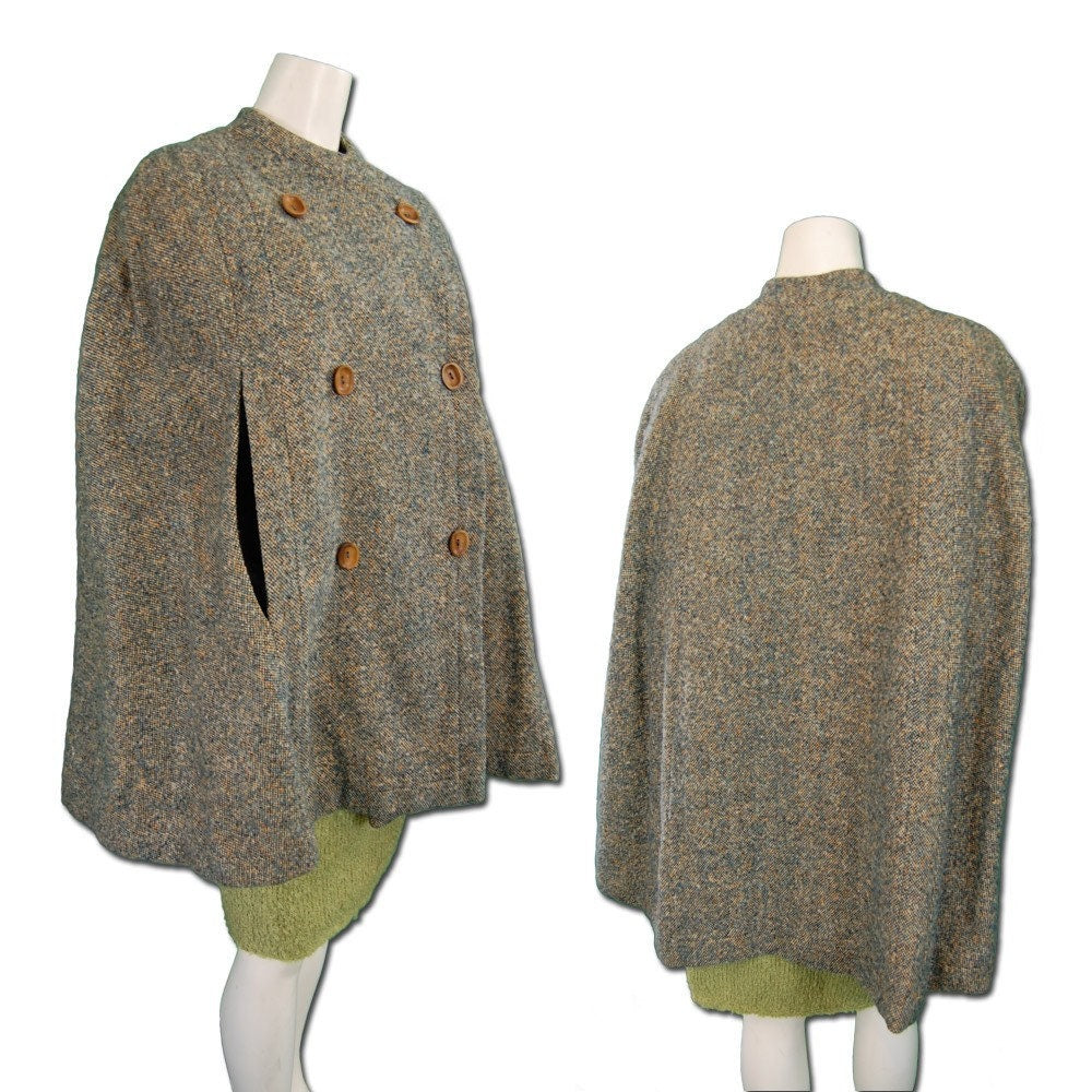 1970s Vintage Wool Tweed Cape