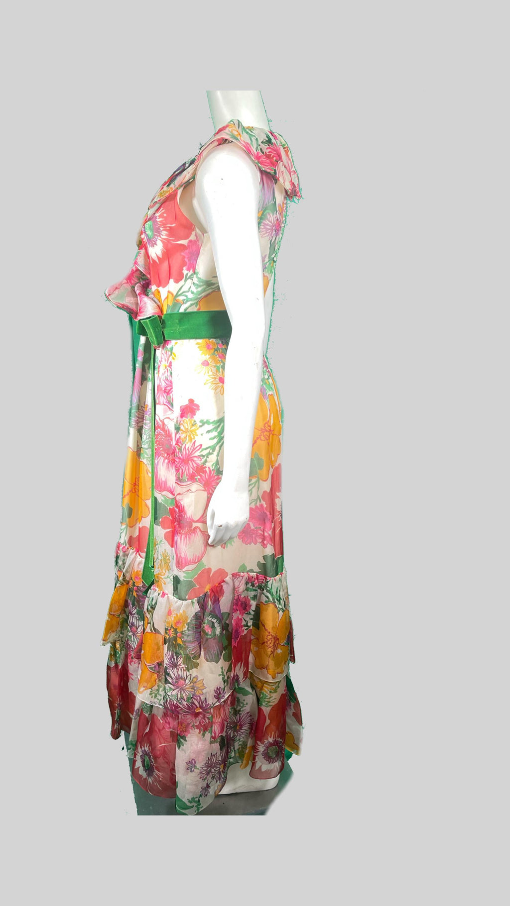 1970s Printed Silk Party Dress