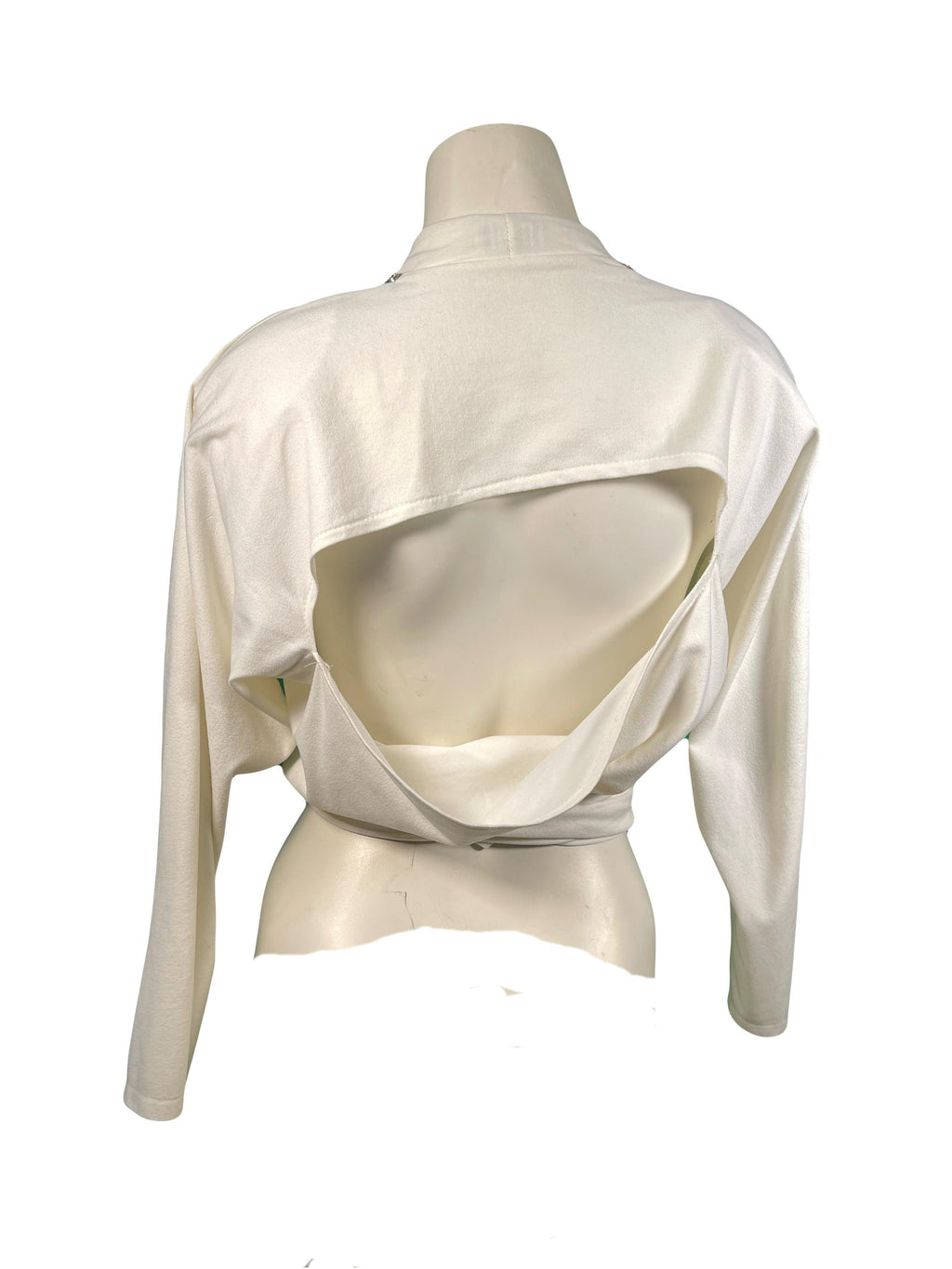 90s Cotton Knit Wrap Top, Leather Epaulettes,Cut-out Back