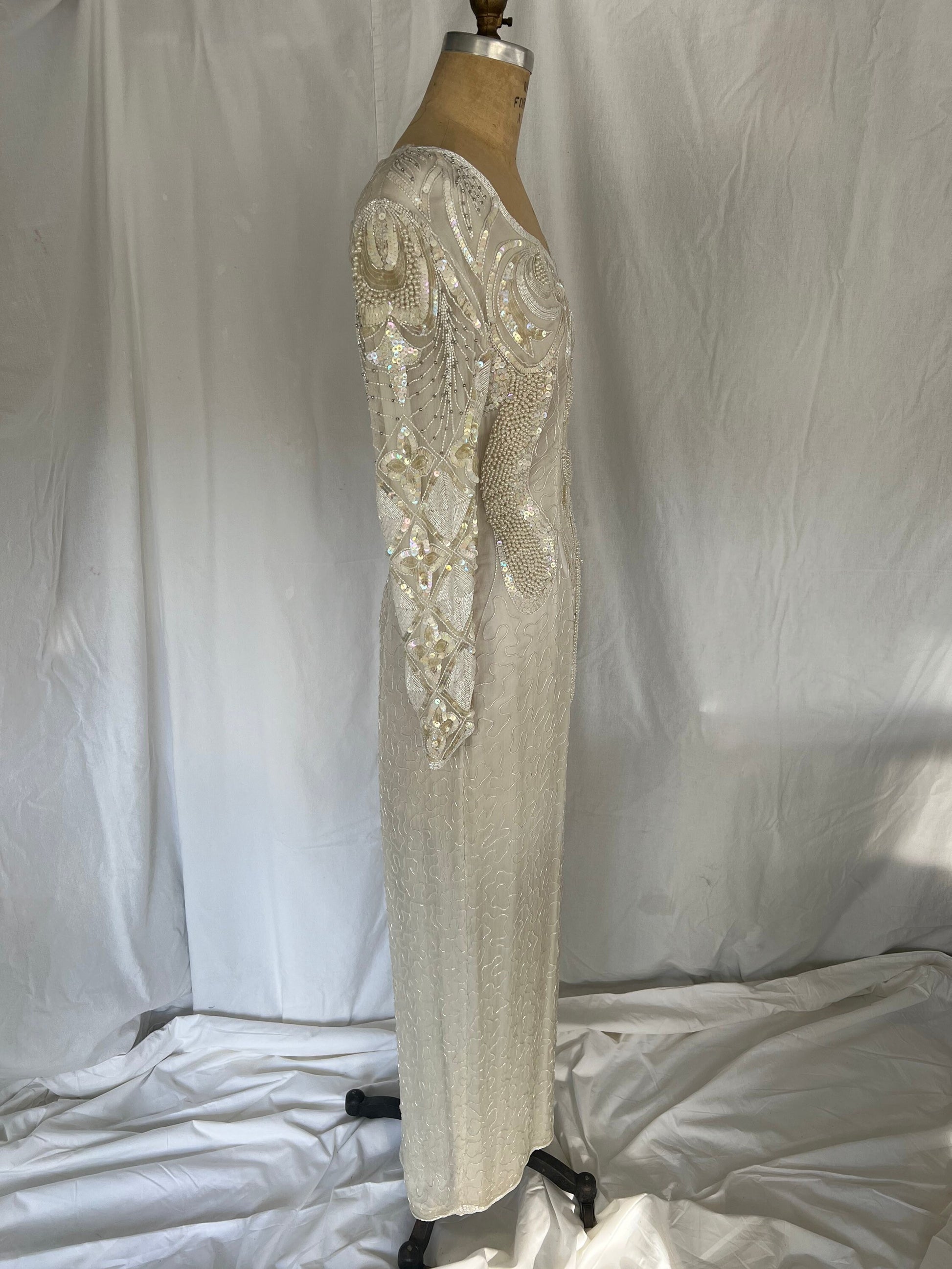 1980s Silk Sequin & Beaded Dress with Original Tags