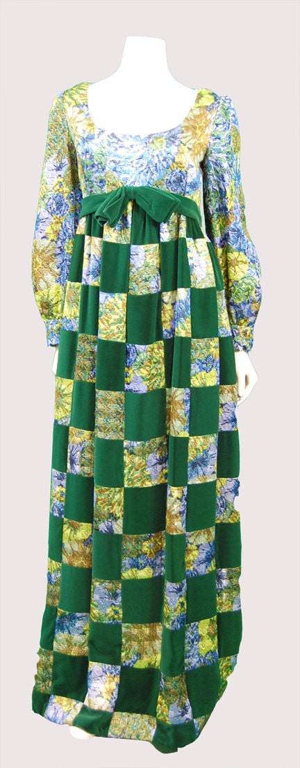 1960 Eleanor Simmons for Malcolm Starr Silk and Velvet Patchwork Evening Gown