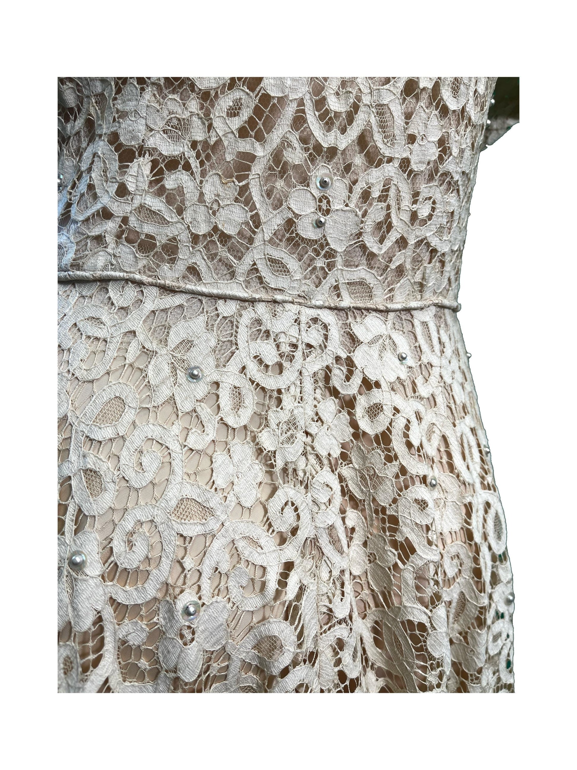 Ivory Lace Dress with pearl and sequin detailing from 1950’s