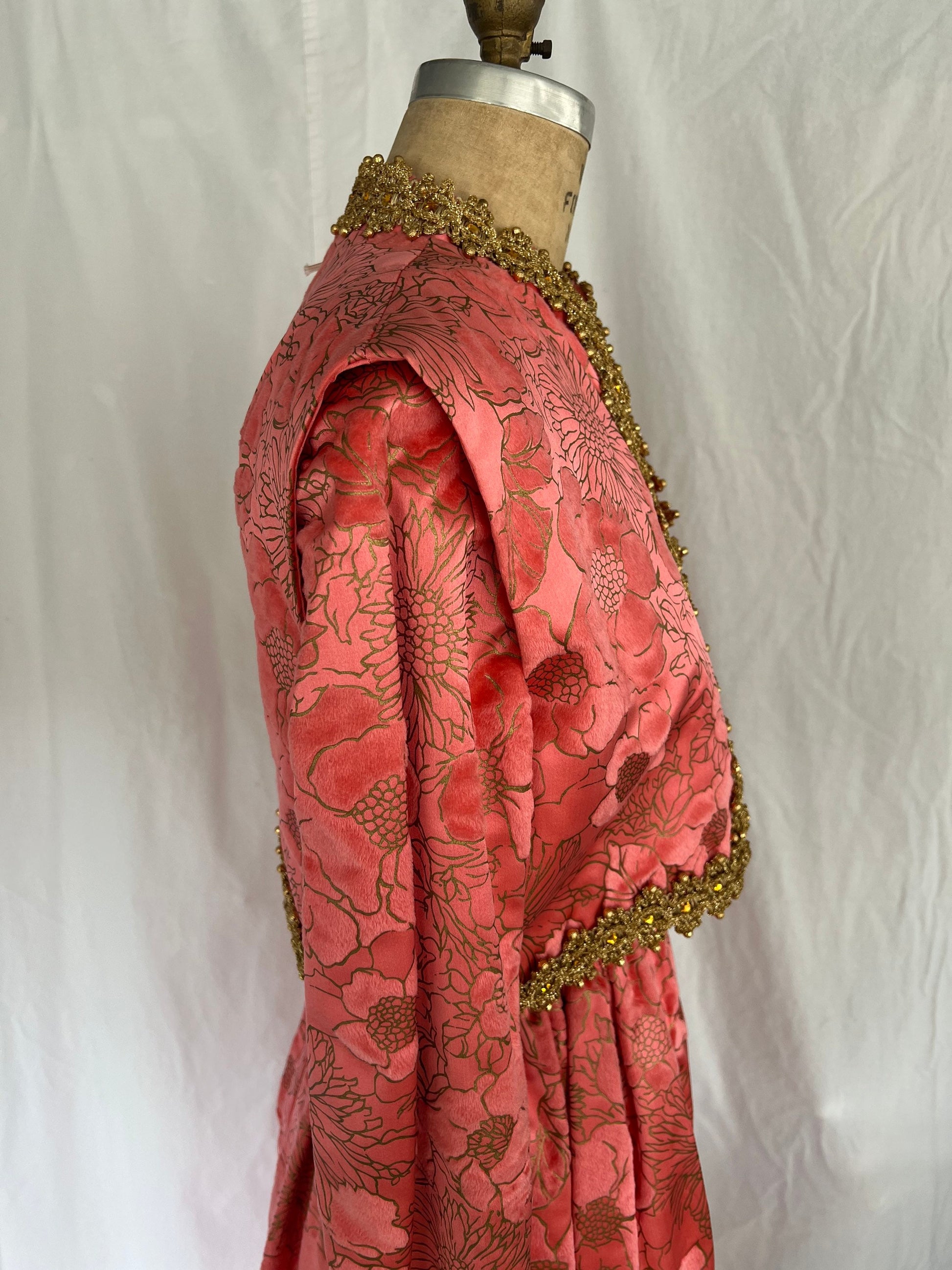 1960s Pink Silk Flocked Evening Gown