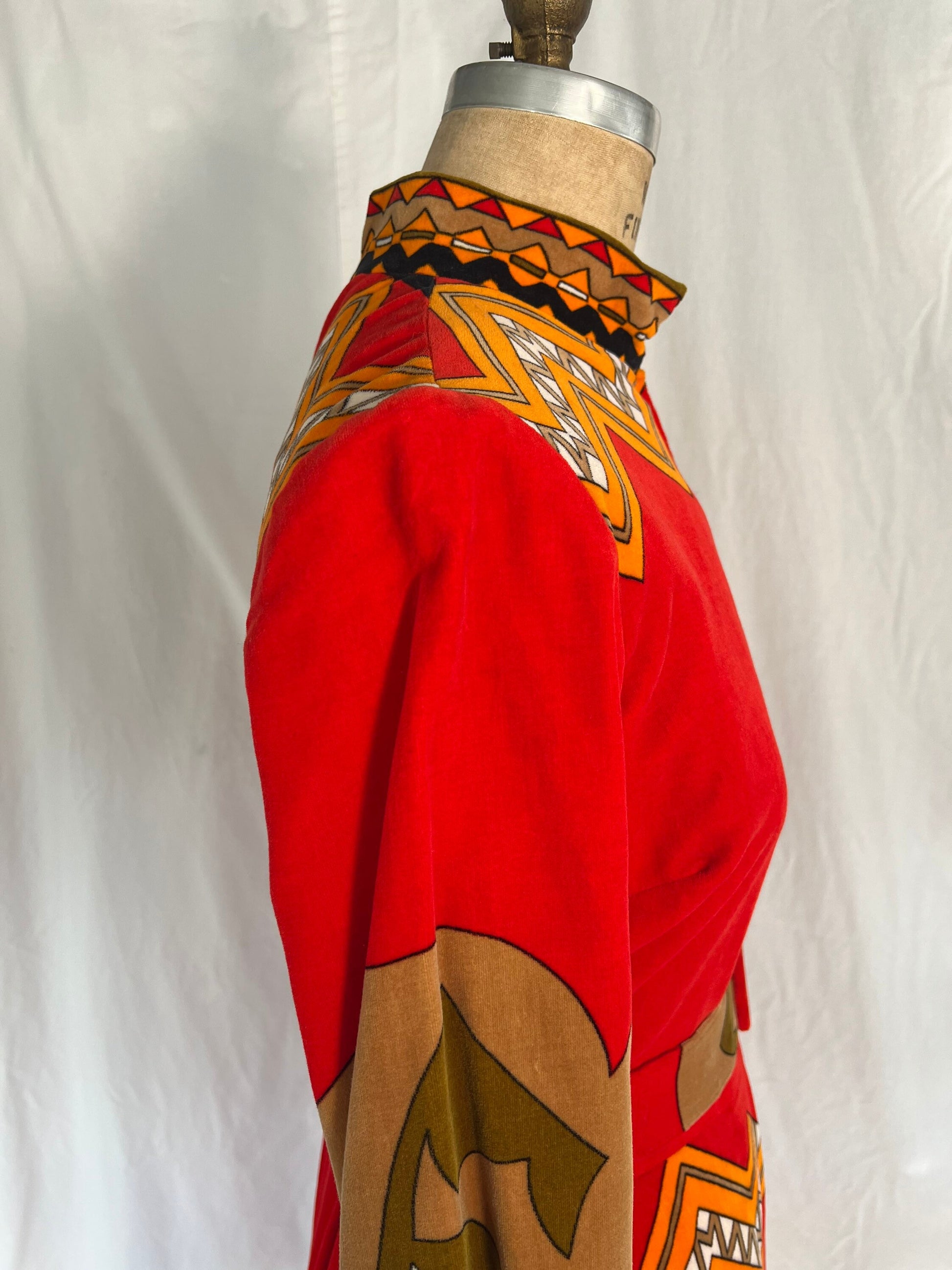 70s Red Abstract Print Dress