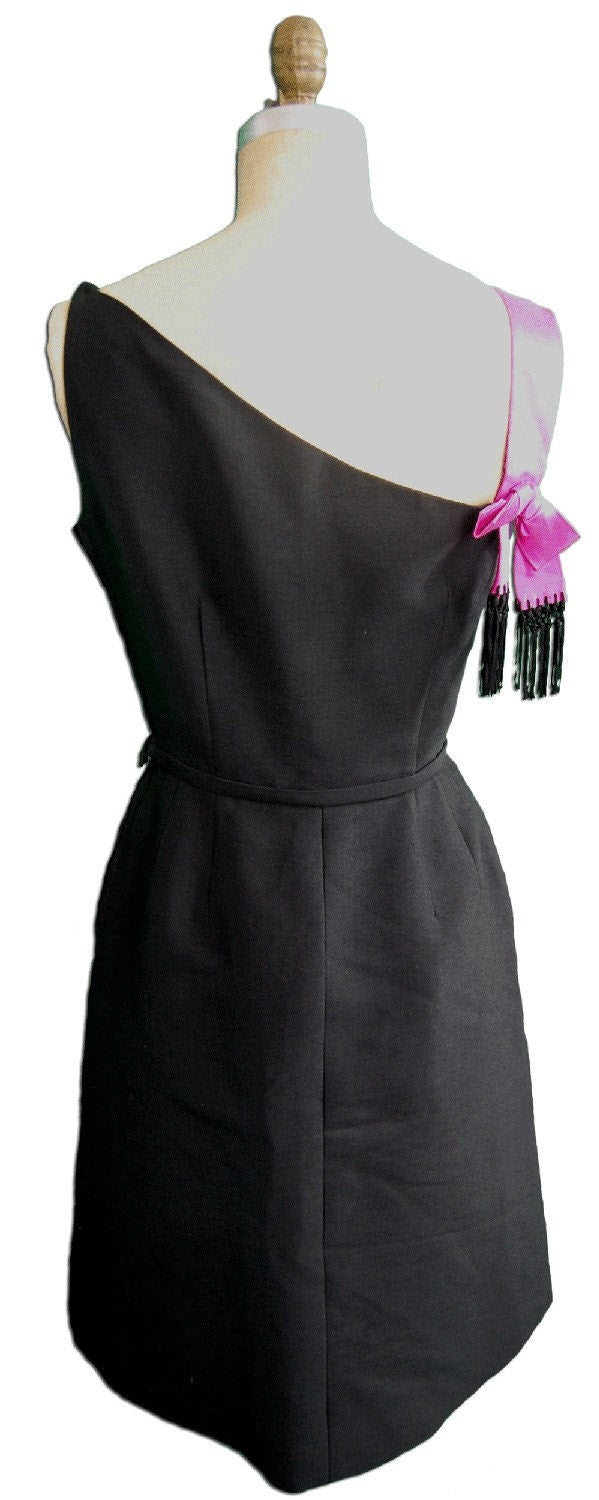 Little Black Dress Vintage Pink One Shoulder Detail