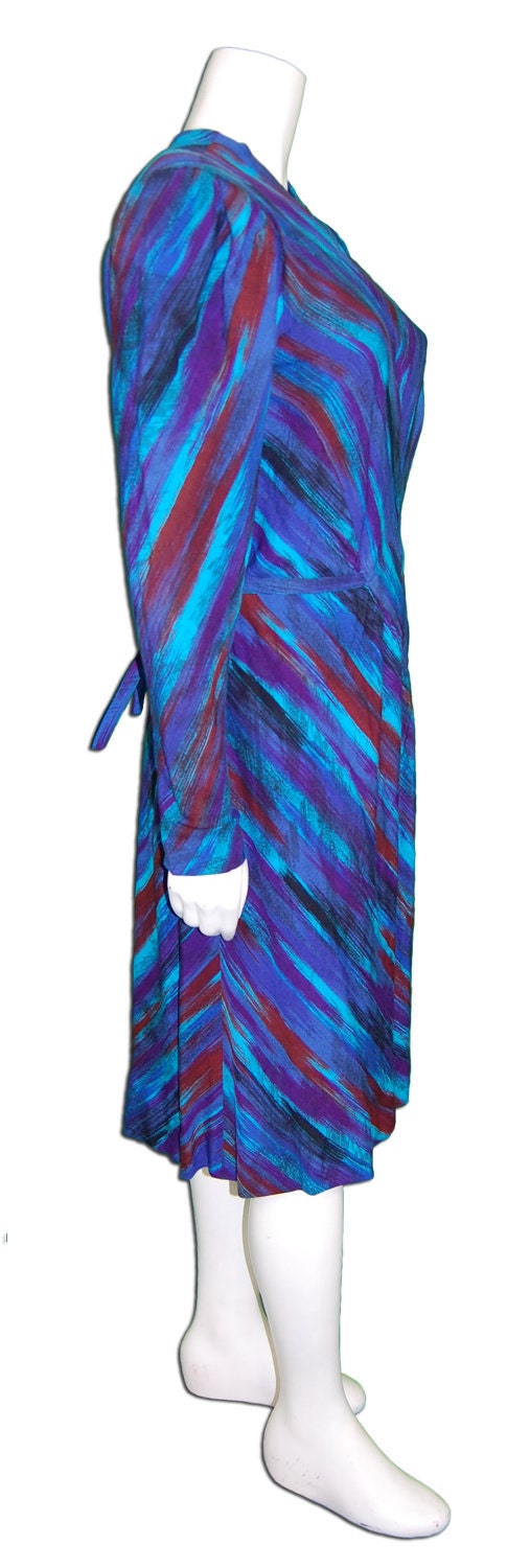 1980s Vintage Pauline Trigere Silk Paint Brush Dress