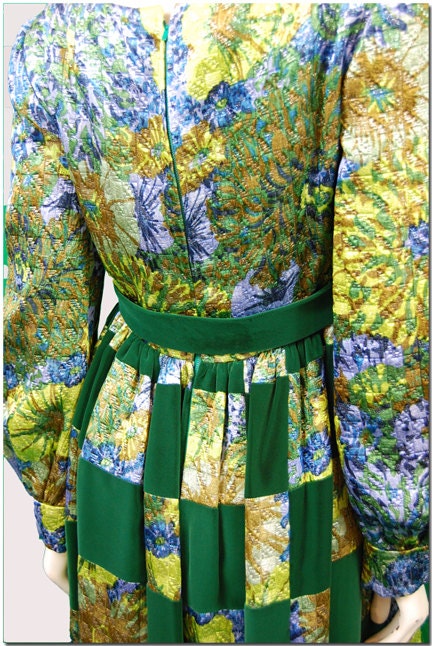 1960 Eleanor Simmons for Malcolm Starr Silk and Velvet Patchwork Evening Gown